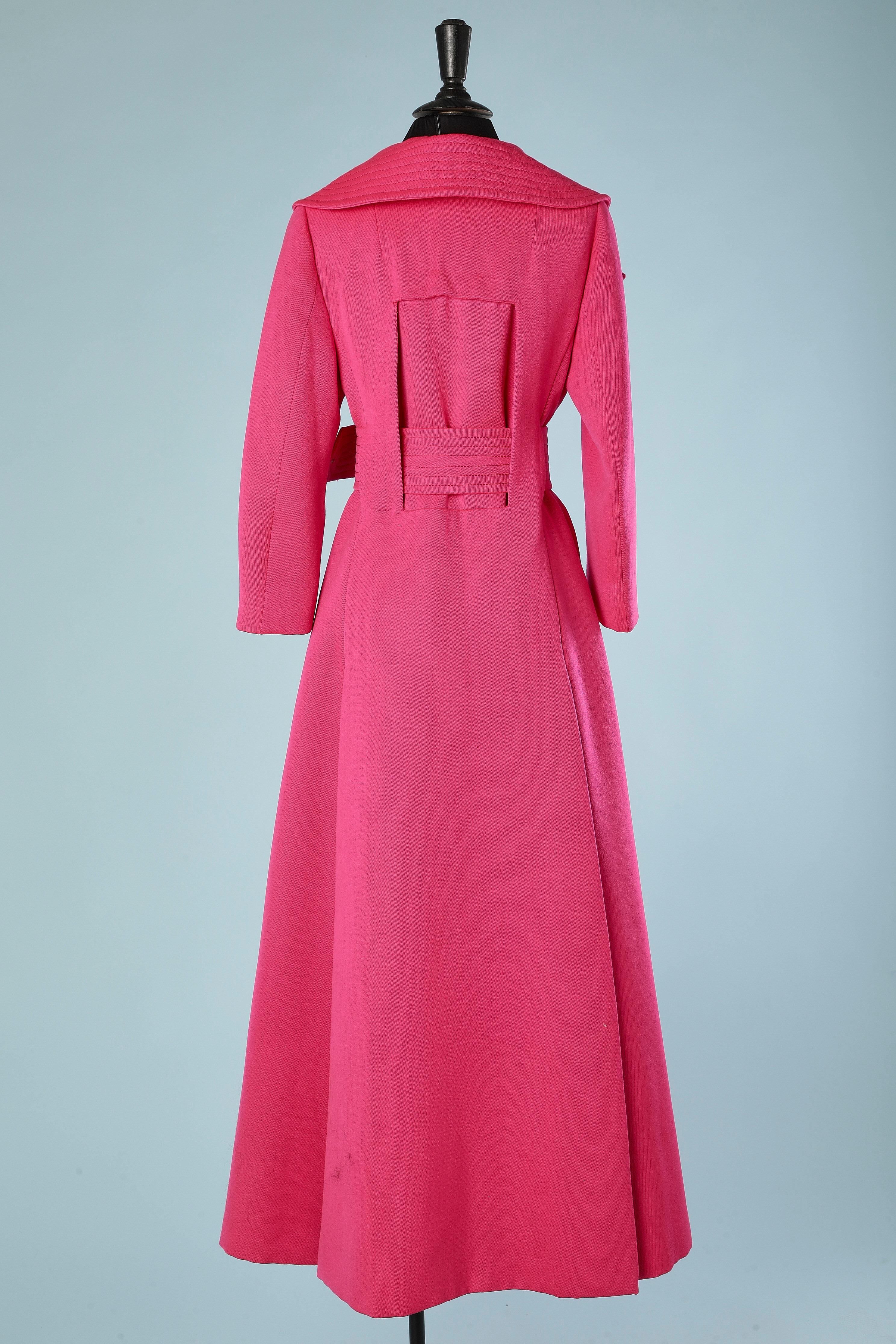 Pink Shocking pink long evening coat with beaded buckle Circa 1970's  For Sale