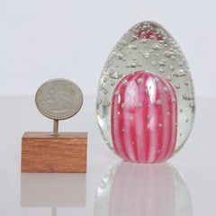 Shocking Pink Paperweight Art Glass Egg Controlled Bubble Tapio Wirkkala Style