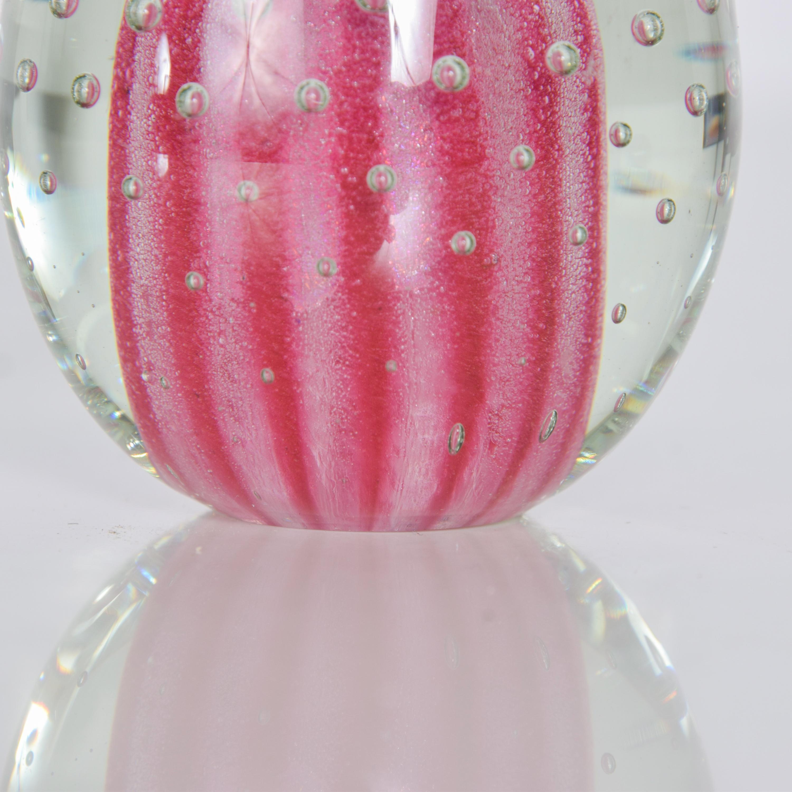 Unknown Shocking Pink Paperweight Art Glass Egg Controlled Bubble Tapio Wirkkala Style For Sale