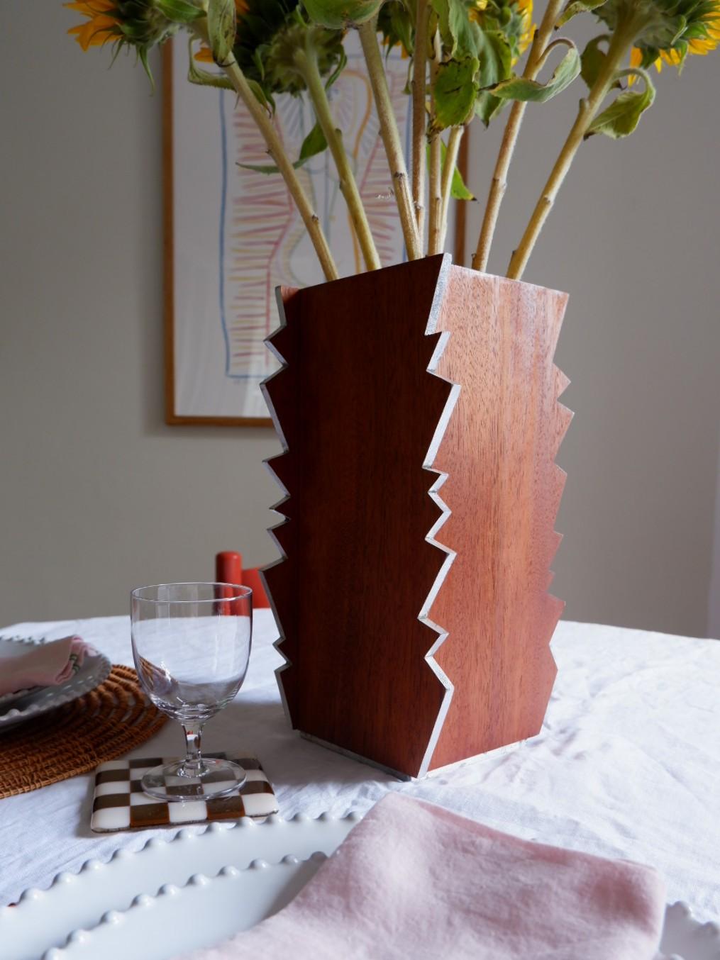 Post-Modern Shocking Vase, Large. Sapele with Aluminium gilding by Josh Page Studio For Sale