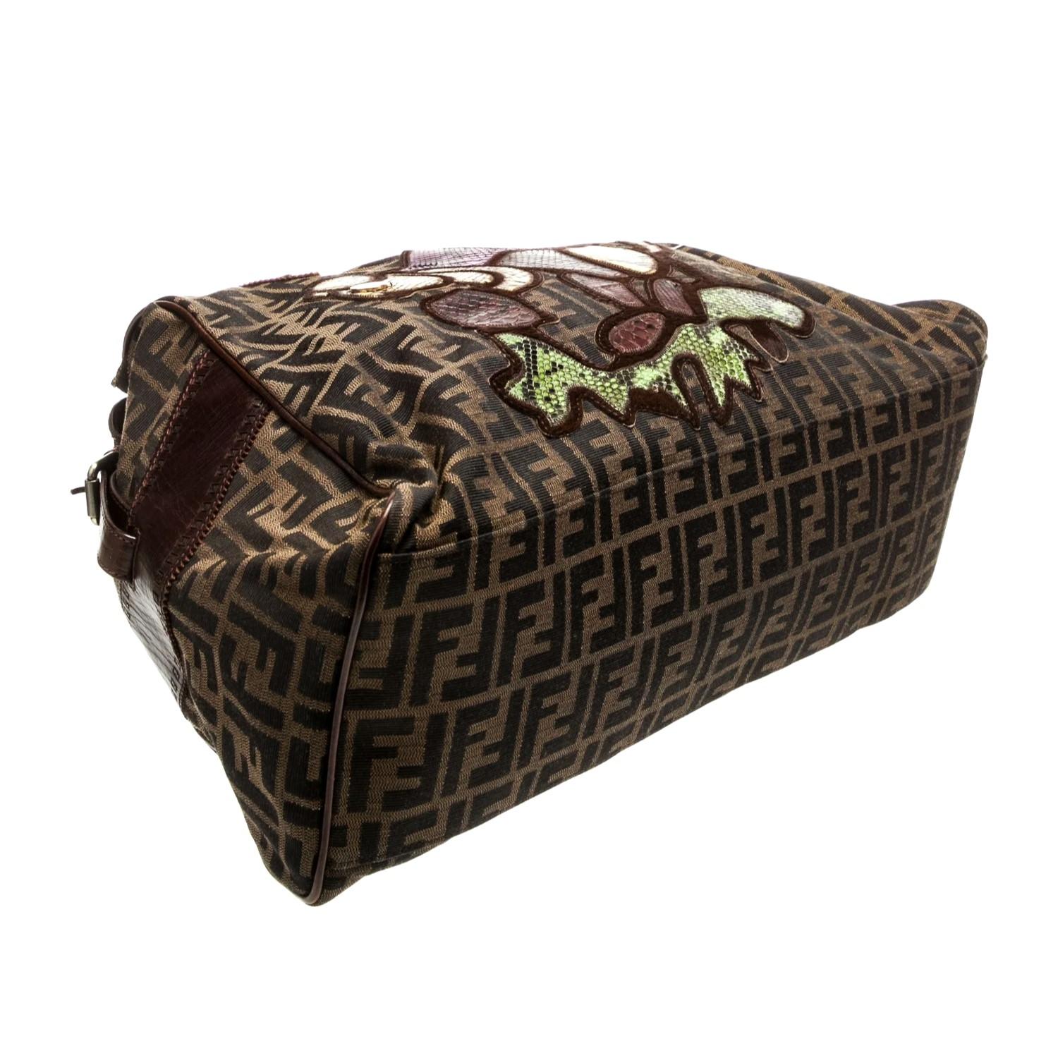 Shockingly New Karl Lagerfeld For Fendi 2007 Oversized Zucca Python Du Jour Bag In New Condition For Sale In Leesburg, VA