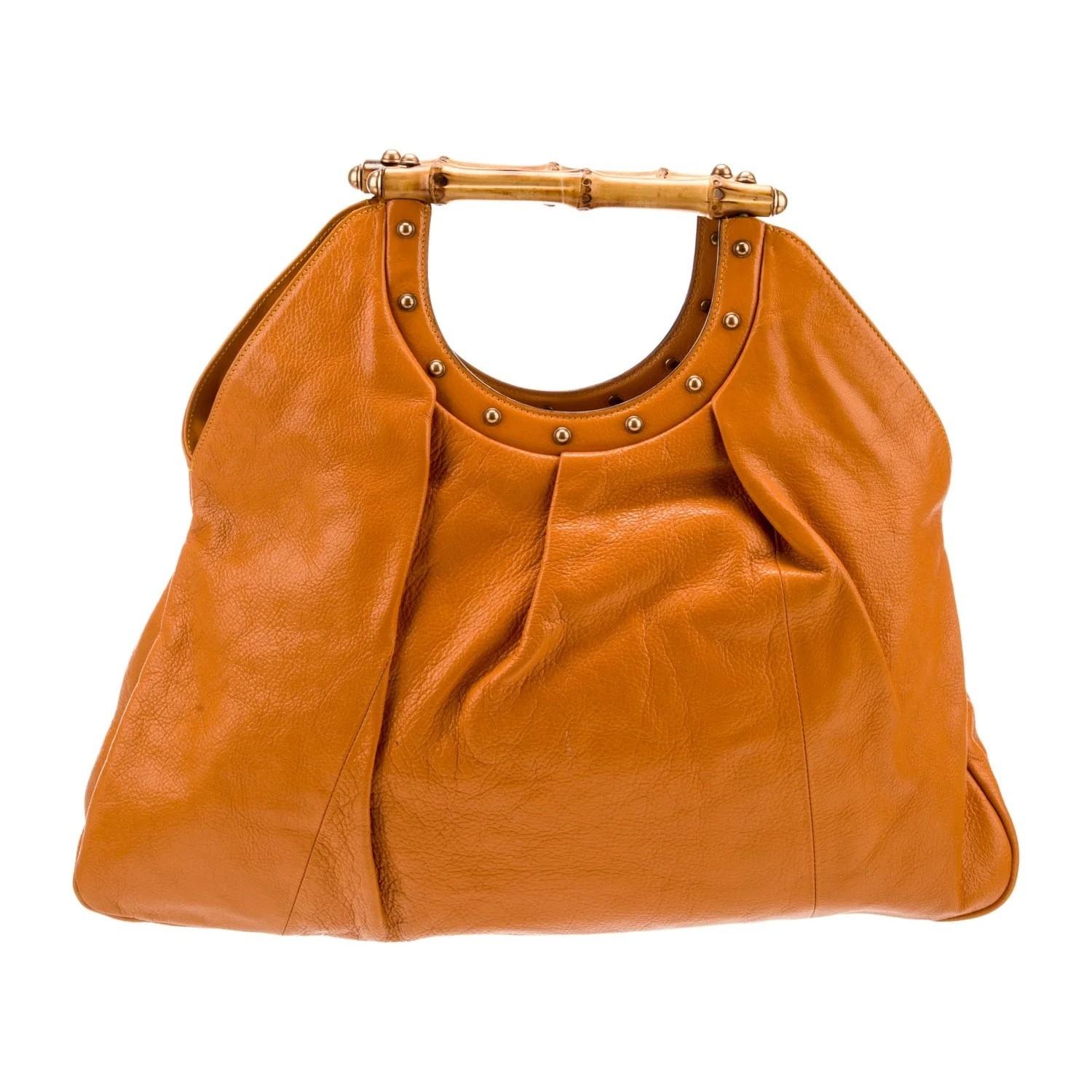 Shockingly New Tom Ford For Gucci Large Bamboo Leather Studded Tote In New Condition In Leesburg, VA