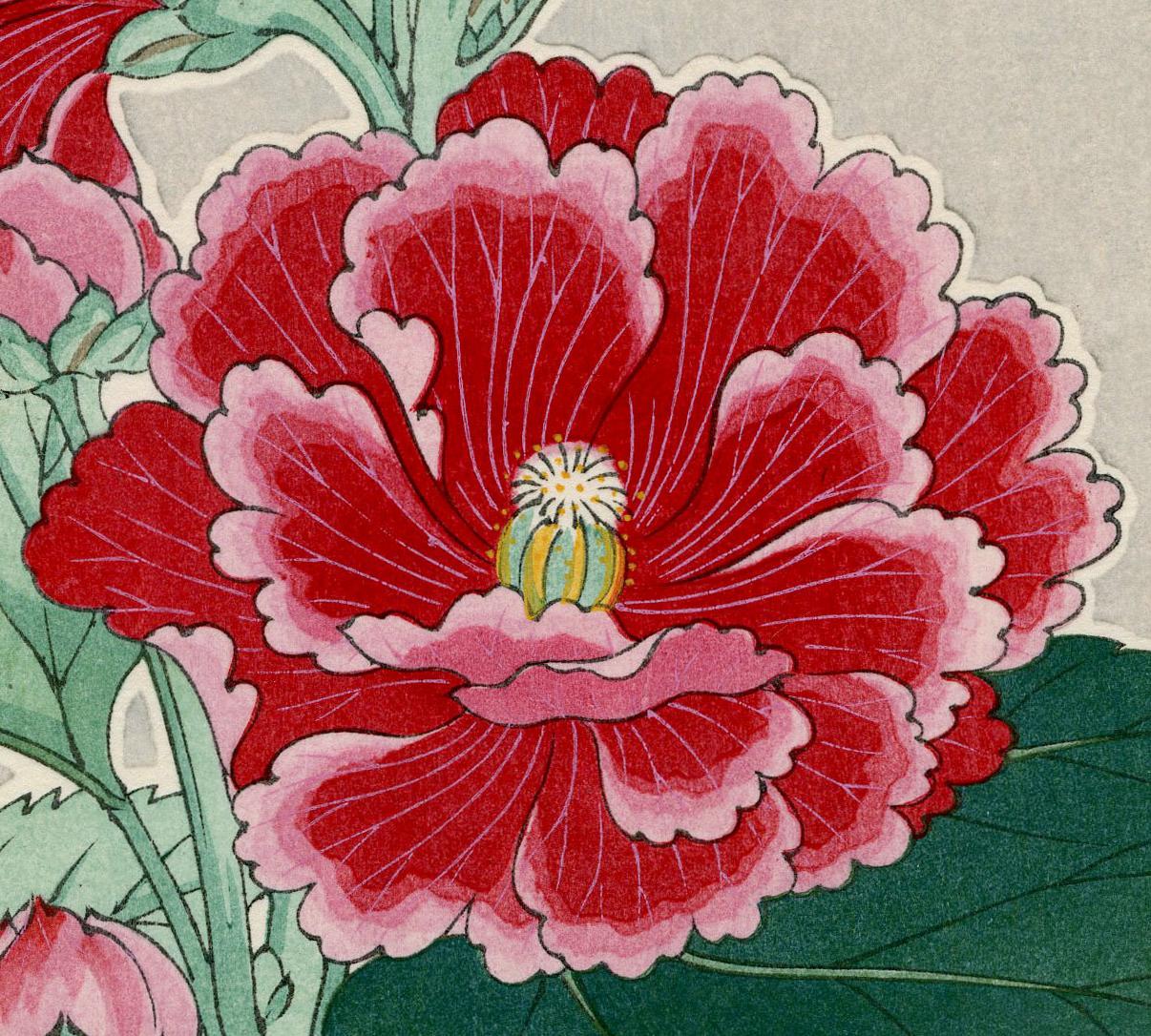 Hollyhocks - Print by Shodo Kawarazaki