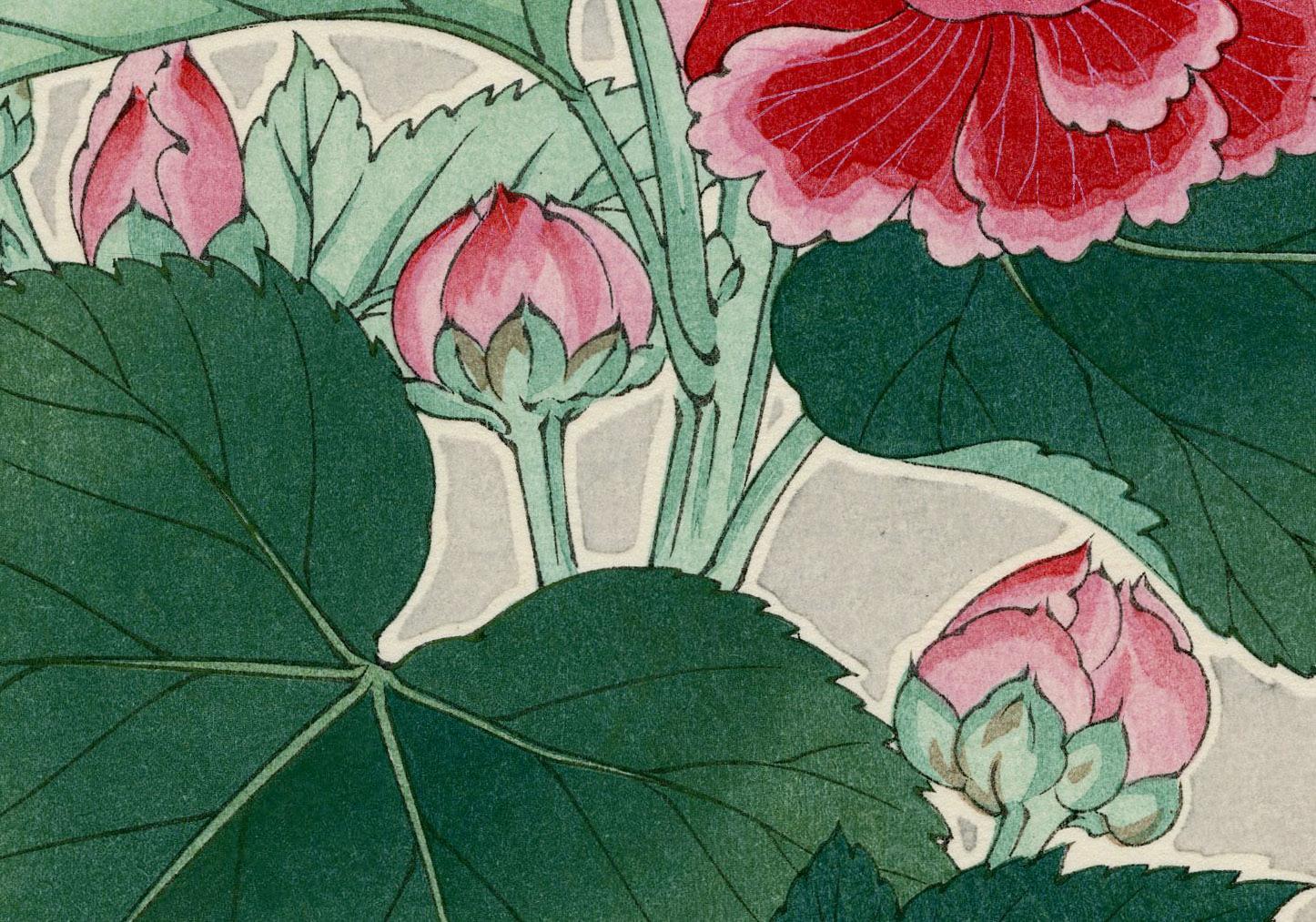 Hollyhocks - Modern Print by Shodo Kawarazaki
