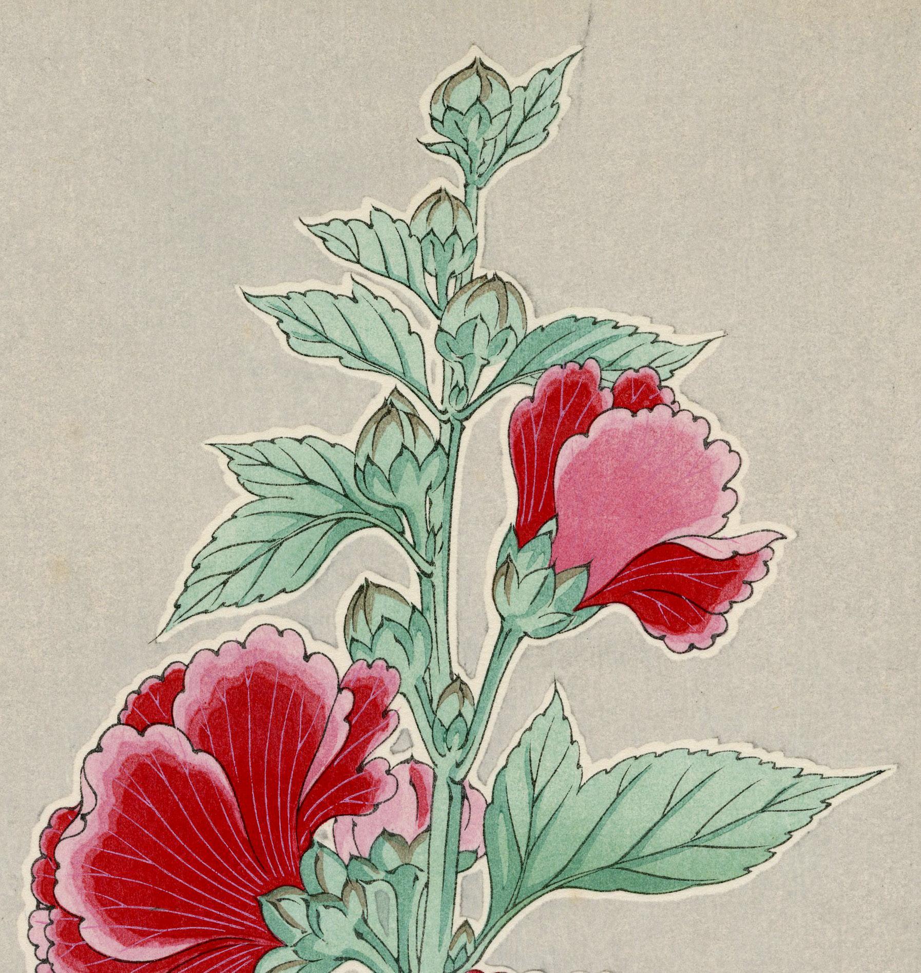 Hollyhocks
Color woodcut, 1953
Signed with the artist's stamp lower left
Printer: Niimi
Carver: Nagashima
An early printing
Condition: Excellent
Image size: 15 1/2 x 10 3/8 inches


