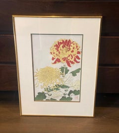 Estampe japonaise sur bois signée par Shōdō Kawarazaki représentant un chrysanthème