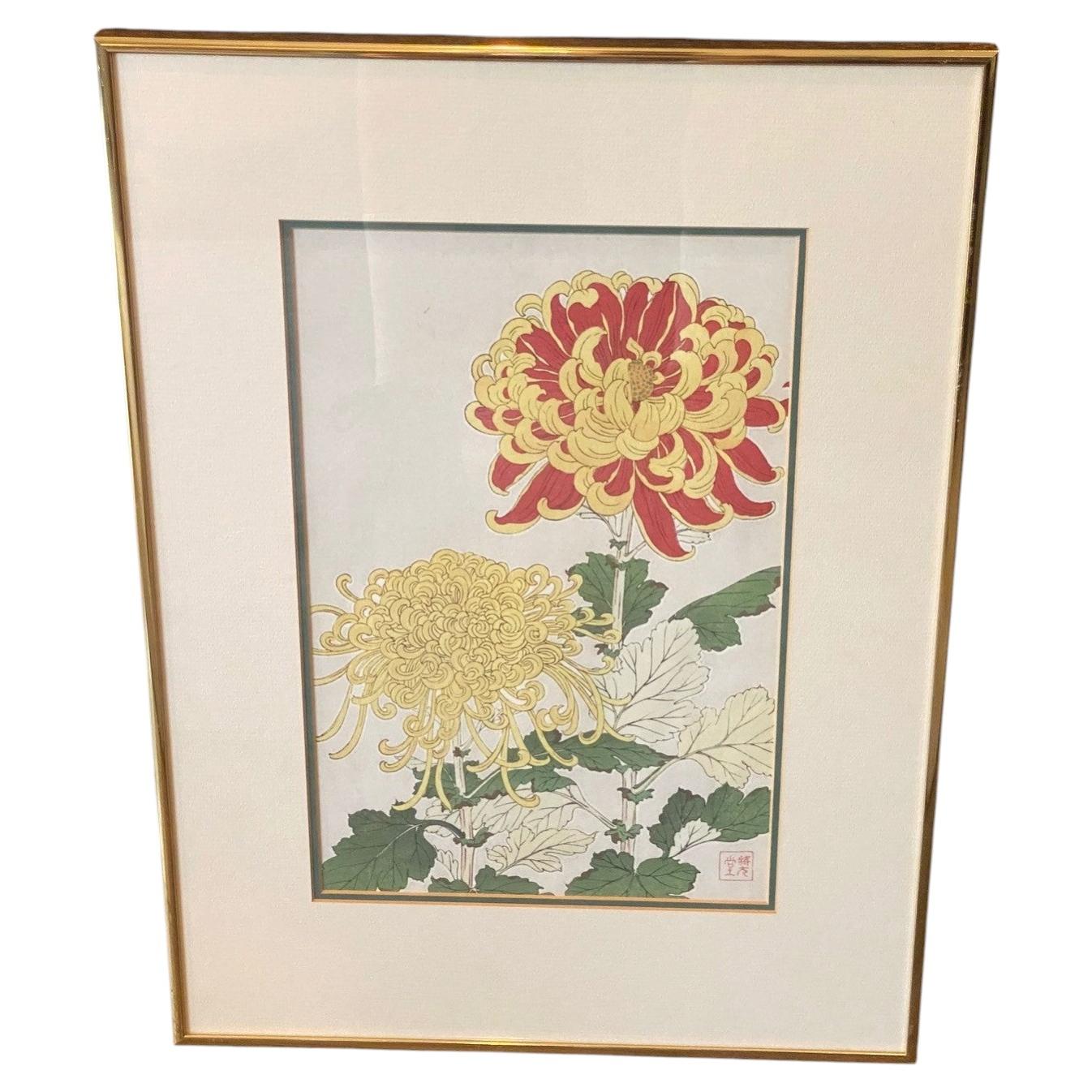 Shōdō Kawarazaki Signed Japanese Woodblock Flower Print Chrysanthemum