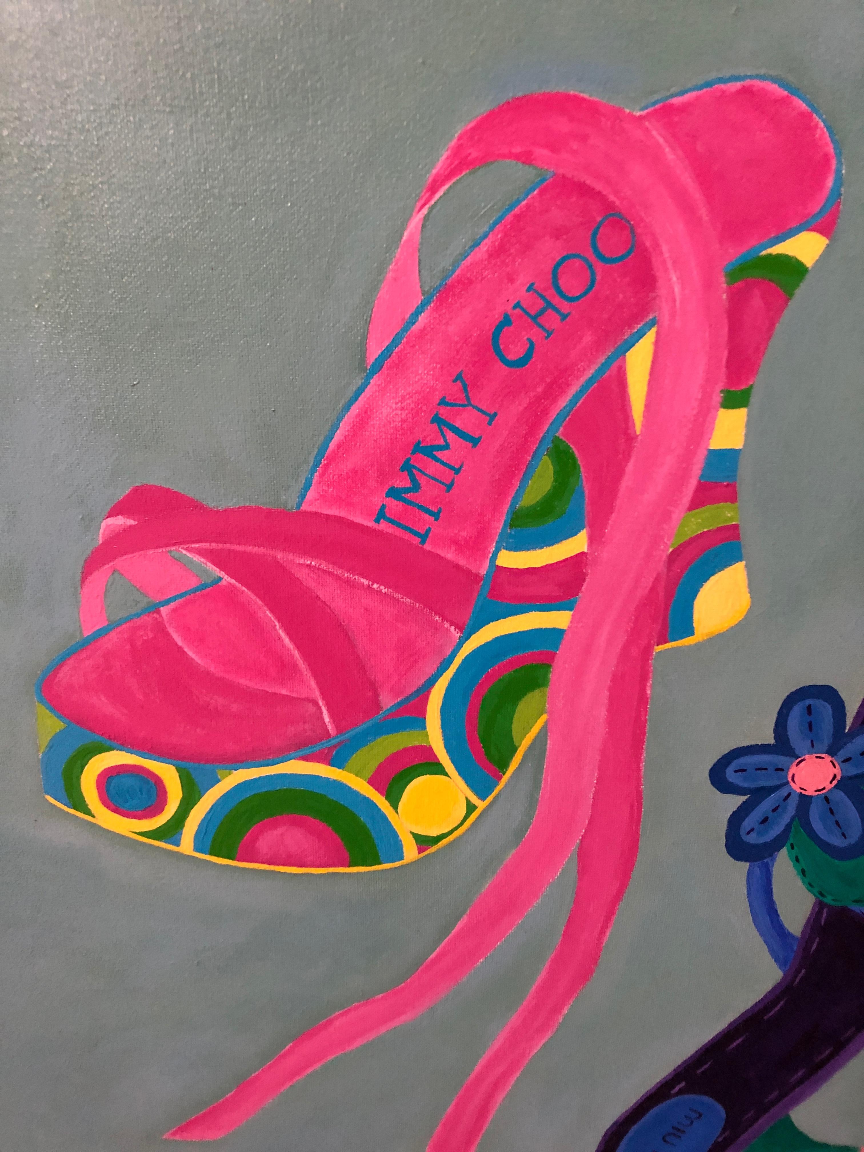 Very Large Stylish Original Painting of Designer Shoes  In Good Condition For Sale In Hopewell, NJ