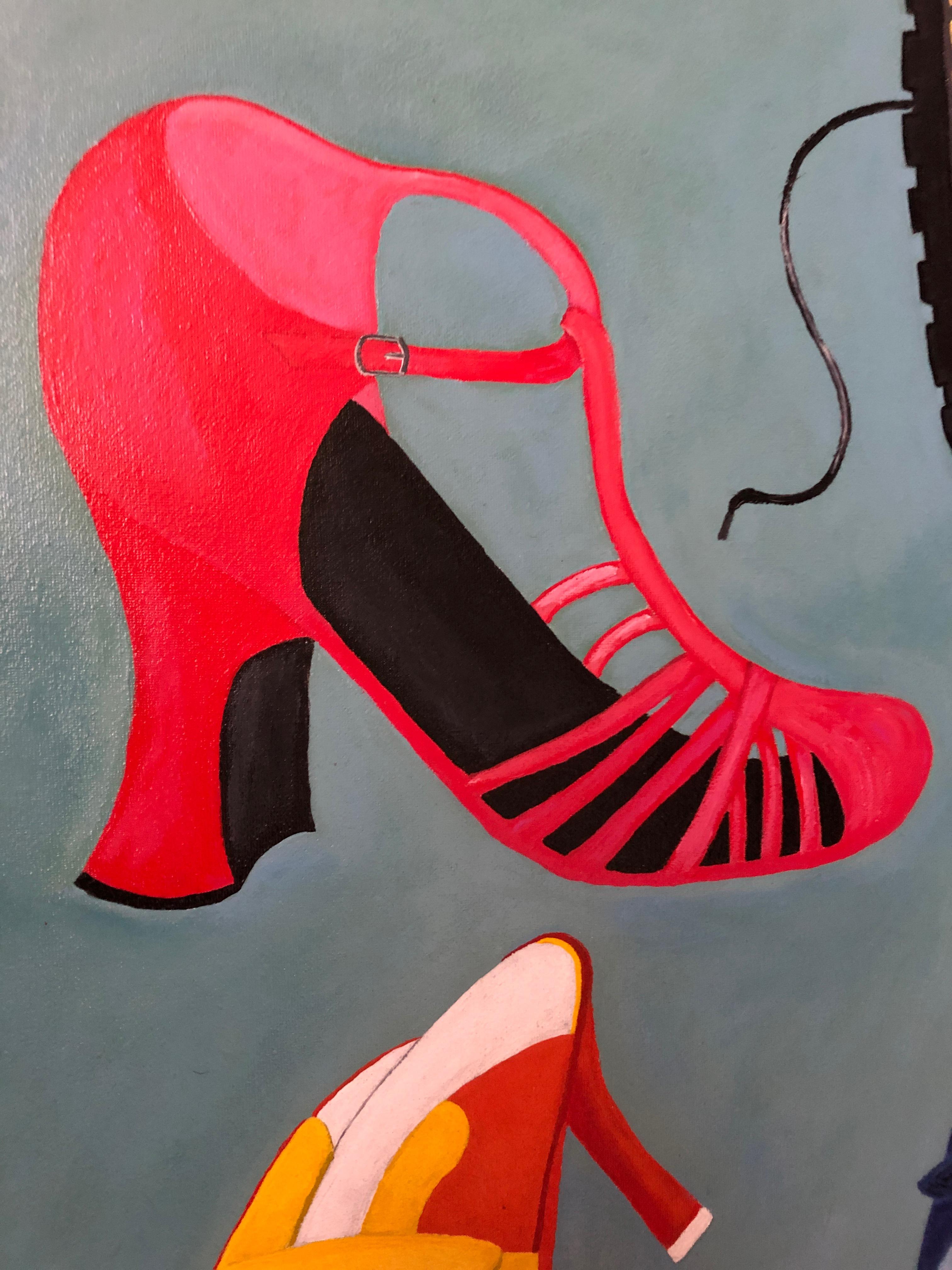 Canvas Very Large Stylish Original Painting of Designer Shoes  For Sale