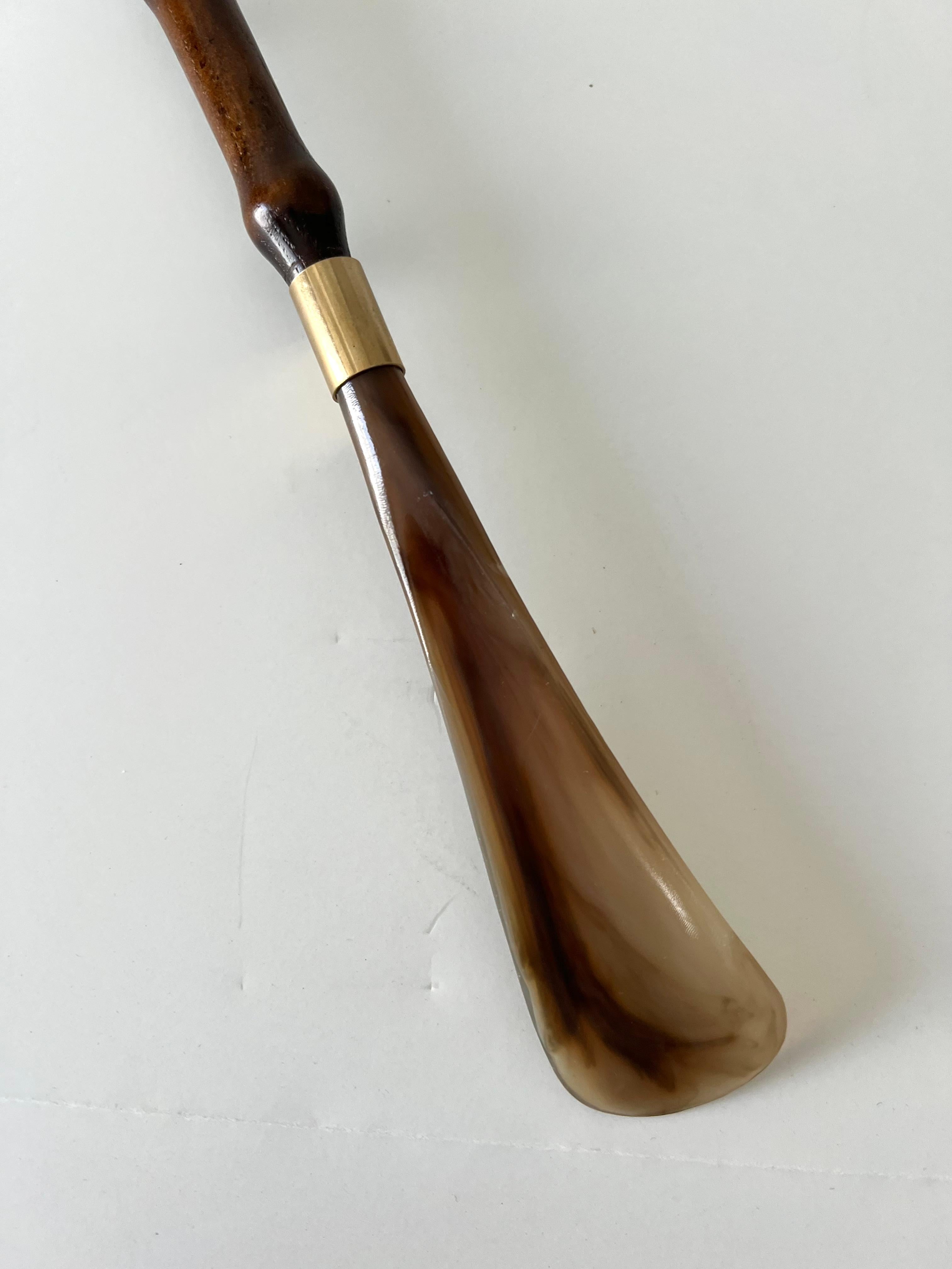 Stained Shoe Horn with Dog Face and Extended Bamboo Handle