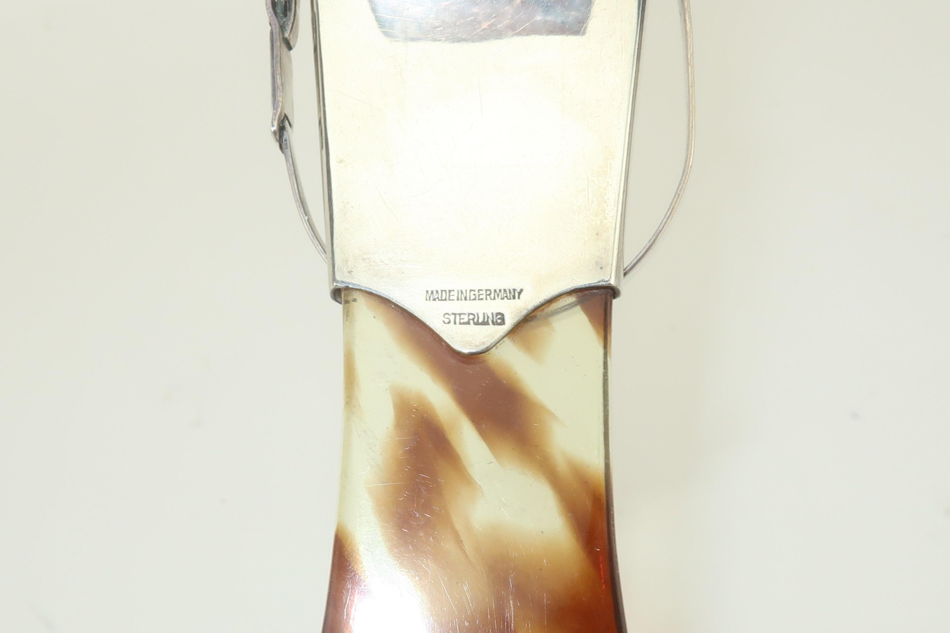 Shoe Shaped Sterling Silver & Faux Tortoise Shoe Horn For Sale 5
