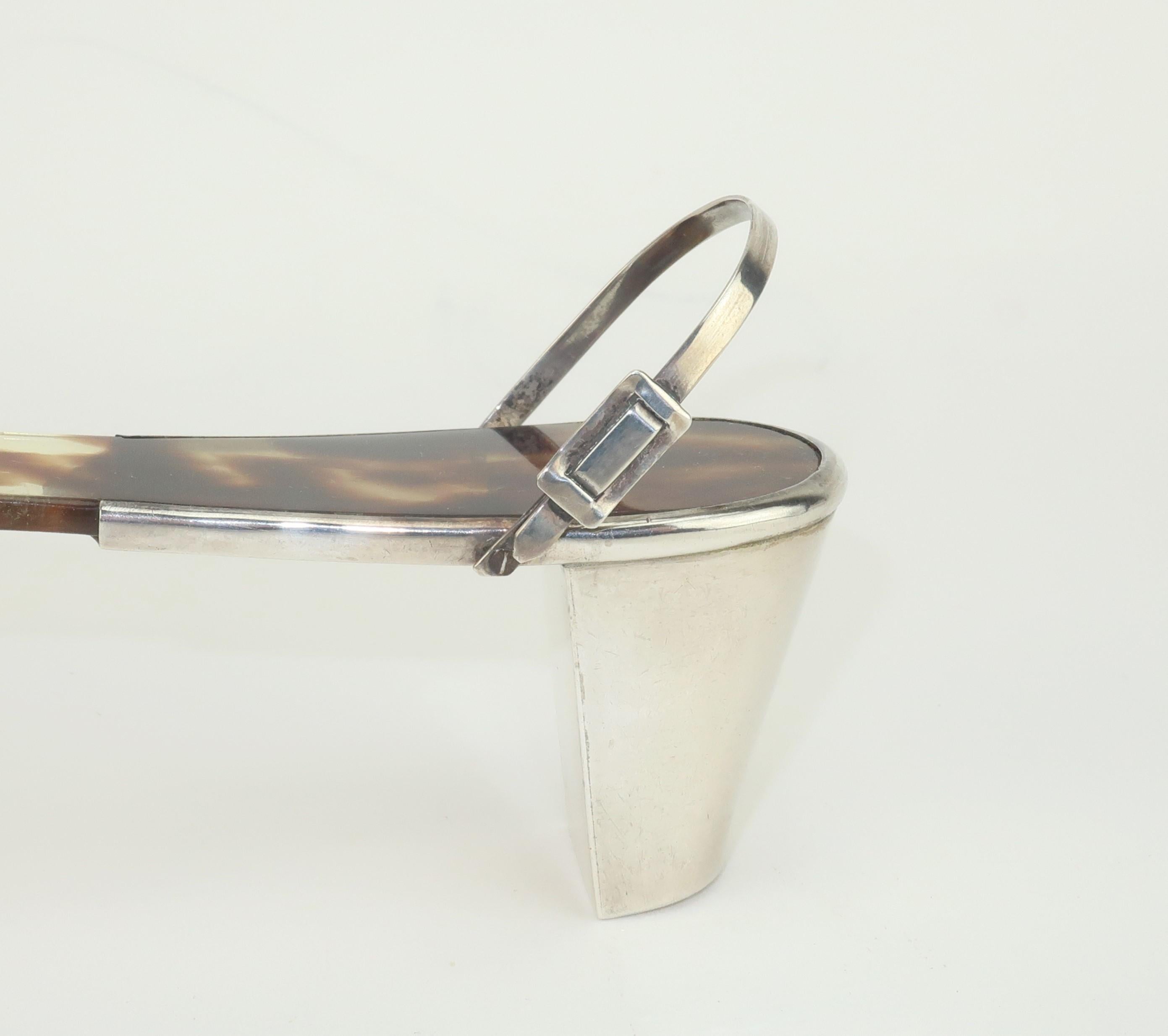 Shoe Shaped Sterling Silver & Faux Tortoise Shoe Horn In Good Condition For Sale In Atlanta, GA