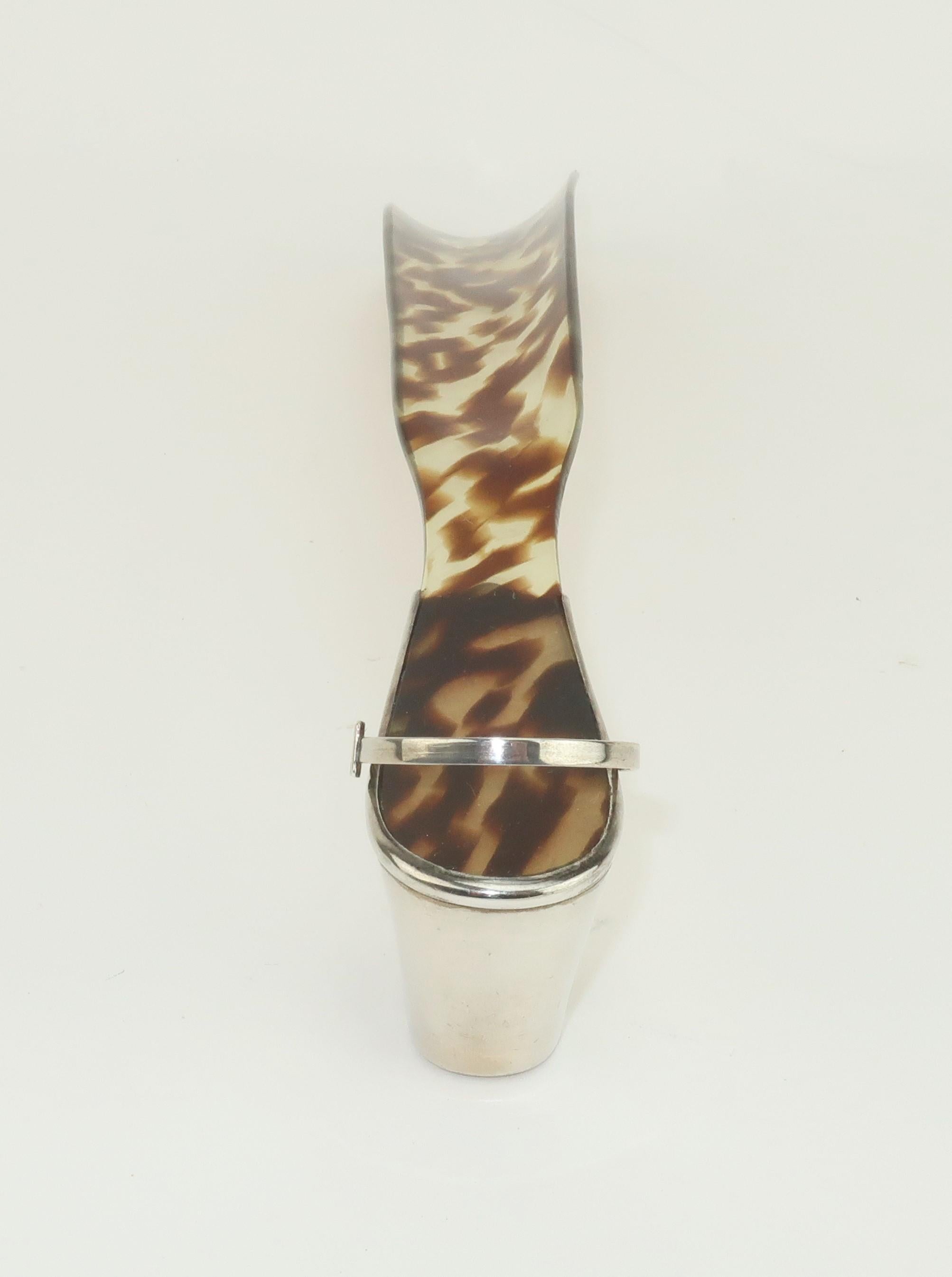 Shoe Shaped Sterling Silver & Faux Tortoise Shoe Horn For Sale 3