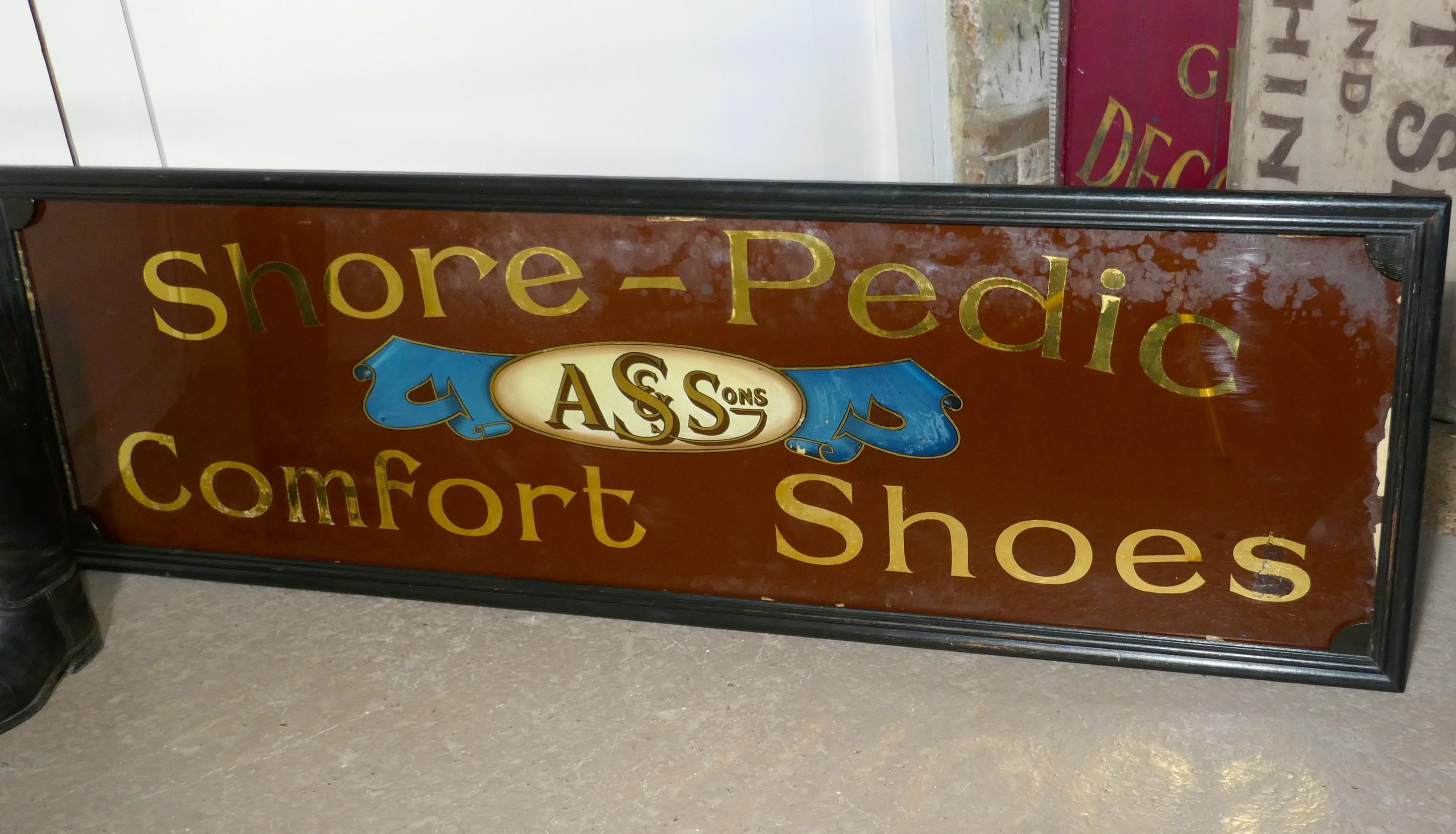Art Deco Shoe Shop Mirror Advertising Sign, A S & Sons Shore Pedic Shoes For Sale