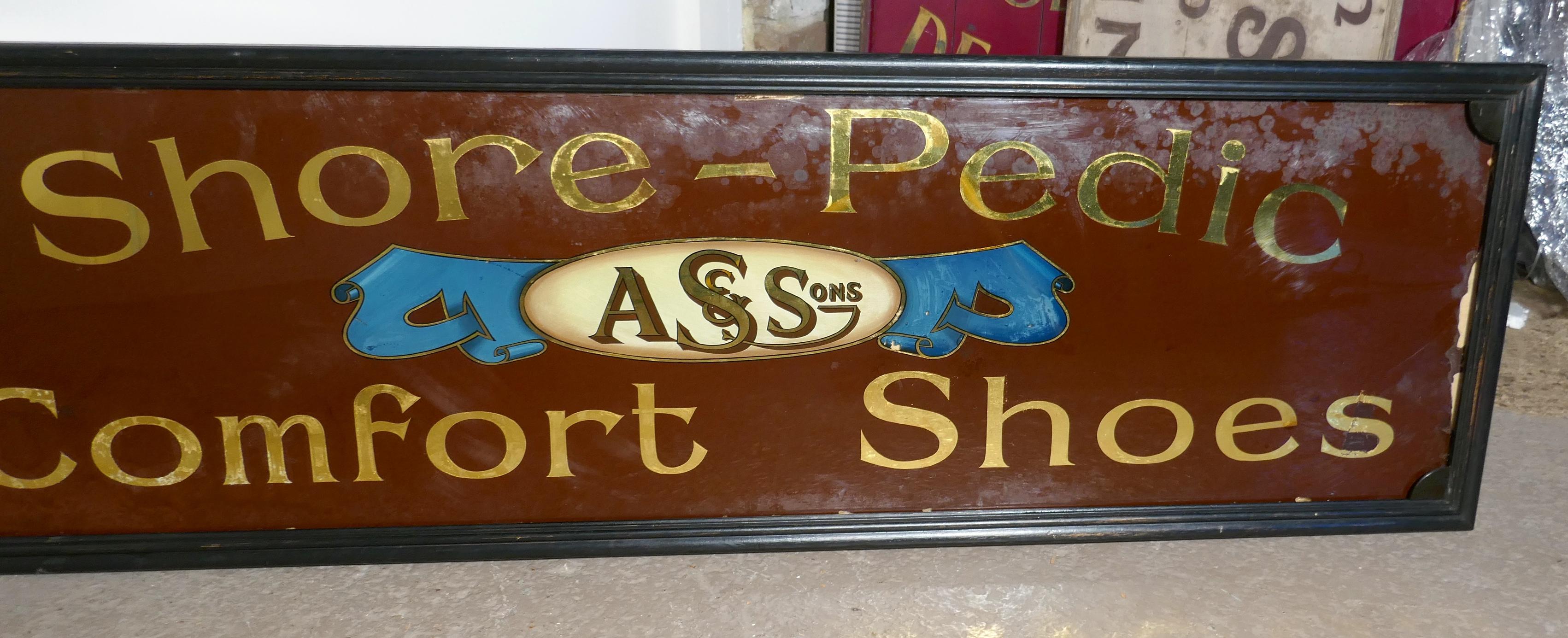 20th Century Shoe Shop Mirror Advertising Sign, A S & Sons Shore Pedic Shoes For Sale