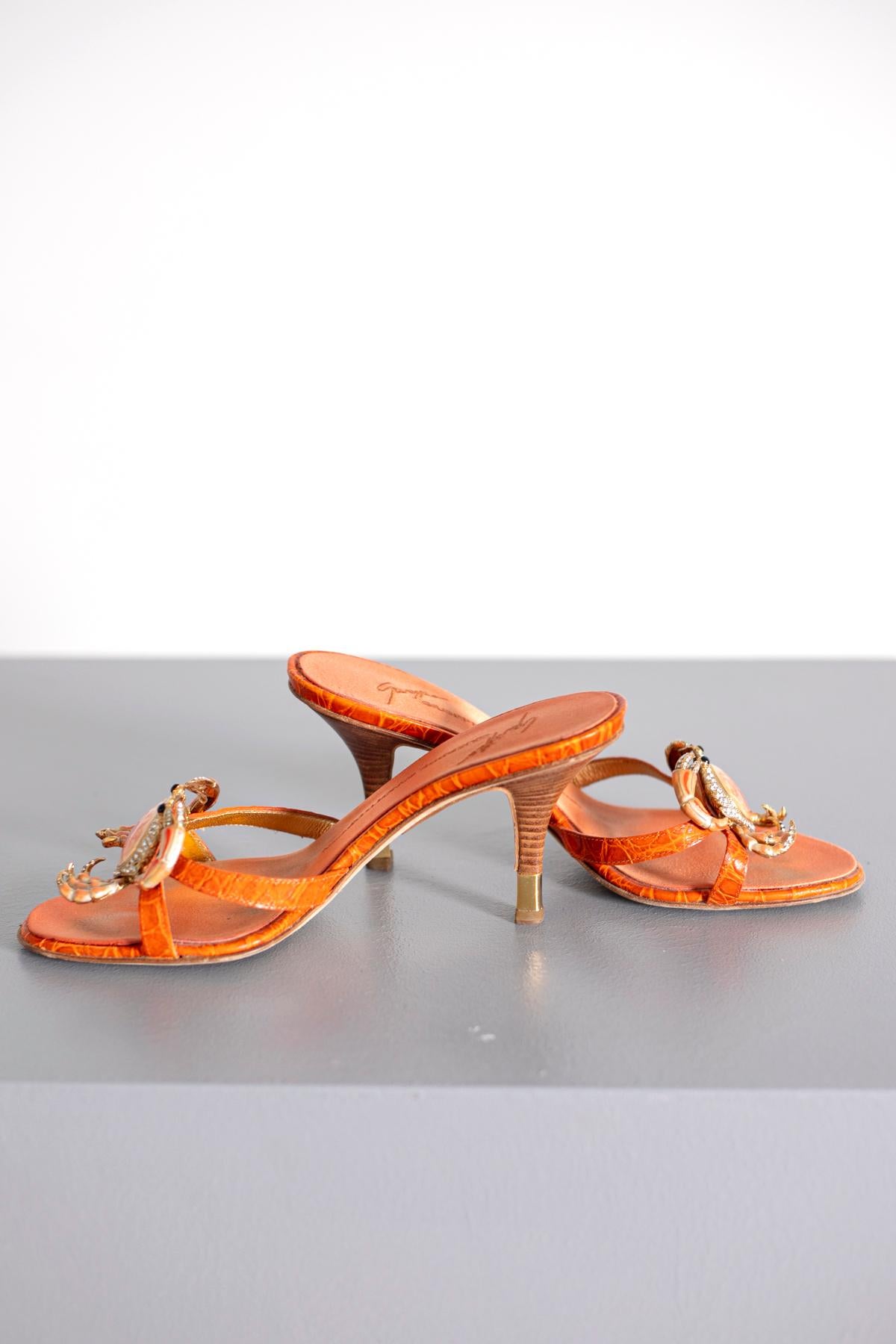 Orange Chaussures Giuseppe Zanotti Designer Sandales vintage des années 1990