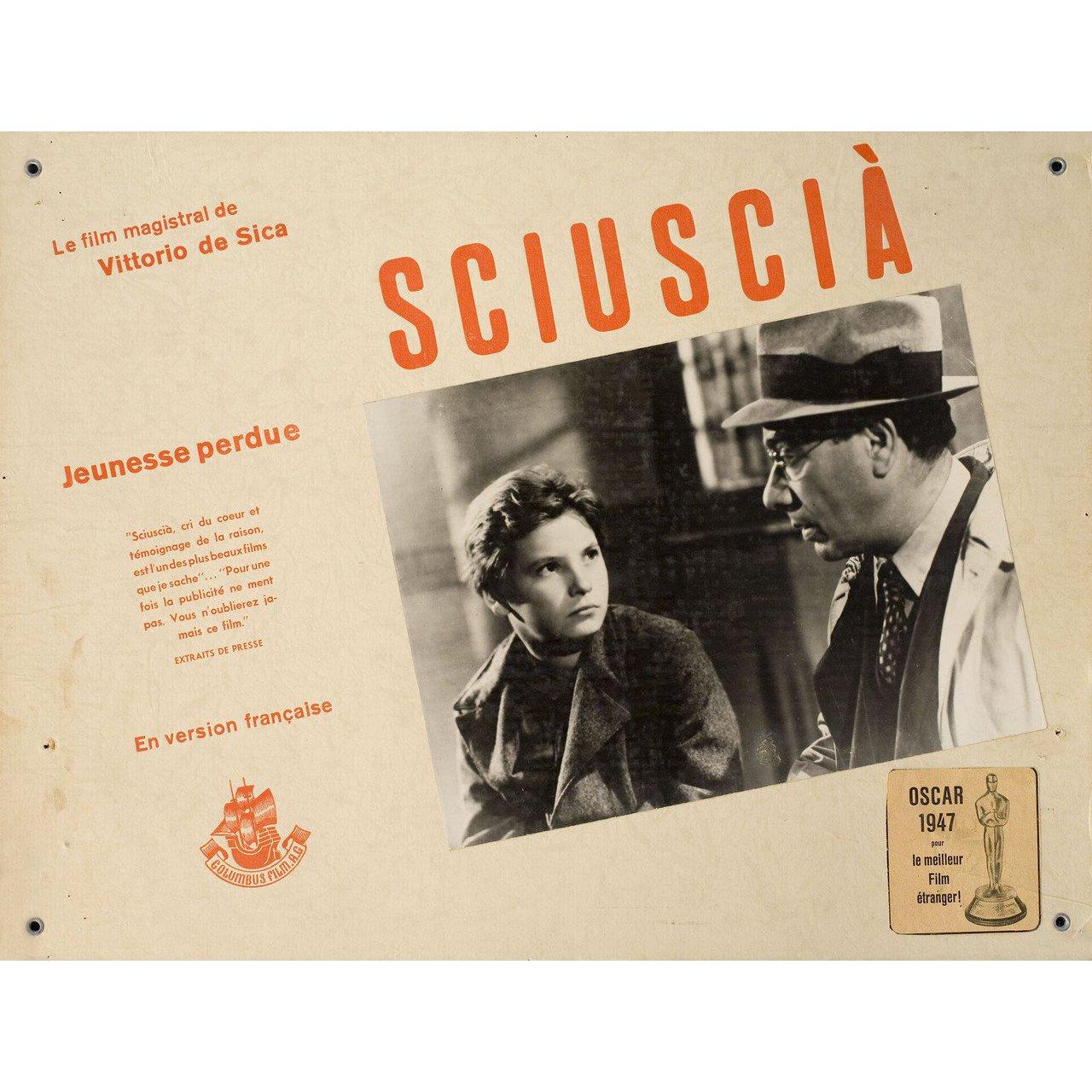 Original 1946 Swiss scene card for the film “Shoeshine” (Sciuscia) directed by Vittorio De SICA with Franco Interlenghi / Rinaldo Smordoni / Annielo Mele / Bruno Ortenzi. Very good-fine condition. Please note: the size is stated in inches and the