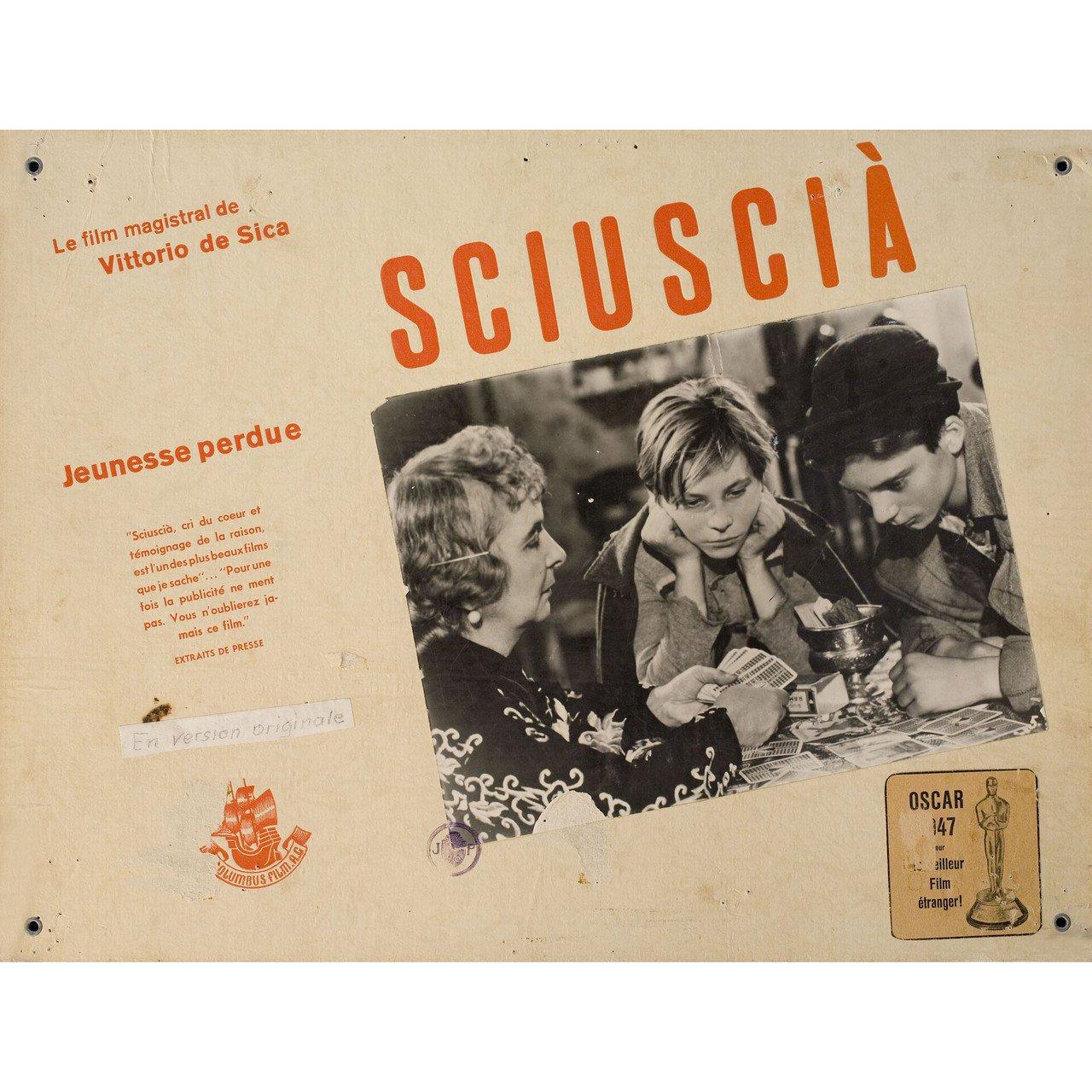 Original 1946 Swiss scene card for the film Shoeshine (Sciuscia) directed by Vittorio De SICA with Franco Interlenghi / Rinaldo Smordoni / Annielo Mele / Bruno Ortenzi. Very good-fine condition. Please note: the size is stated in inches and the