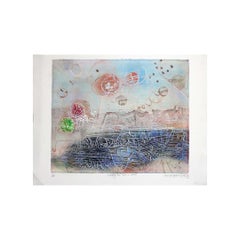 1992 original lithograph titled Montagne Sainte-Victoire by Hasegawa