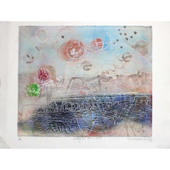 1992 original lithograph titled Montagne Sainte-Victoire by Hasegawa