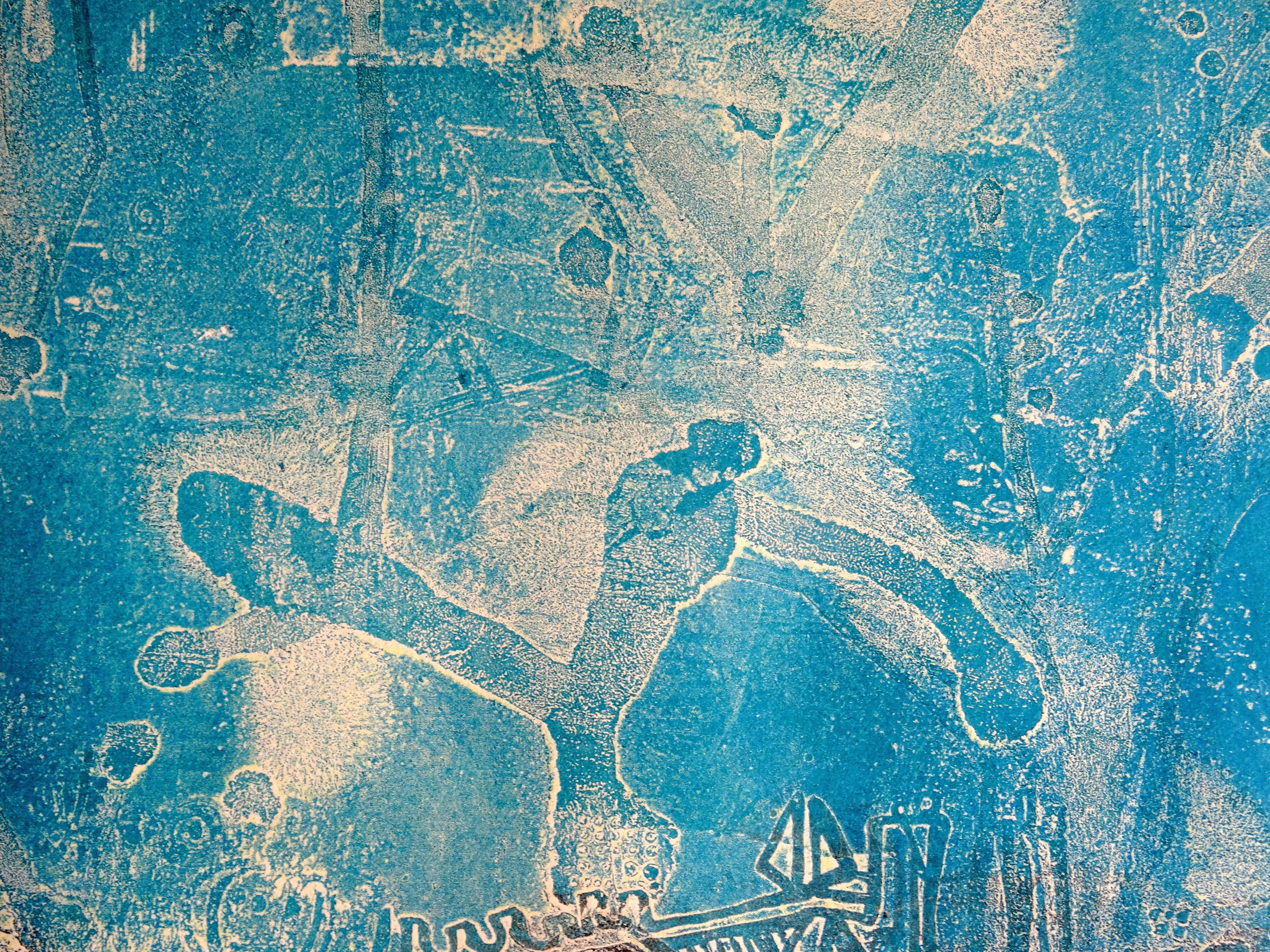 Lumiere De Lune. 1973. E.A. 19/20 Paper, etching, 61x50 cm - Blue Abstract Print by Shoichi Hasegawa