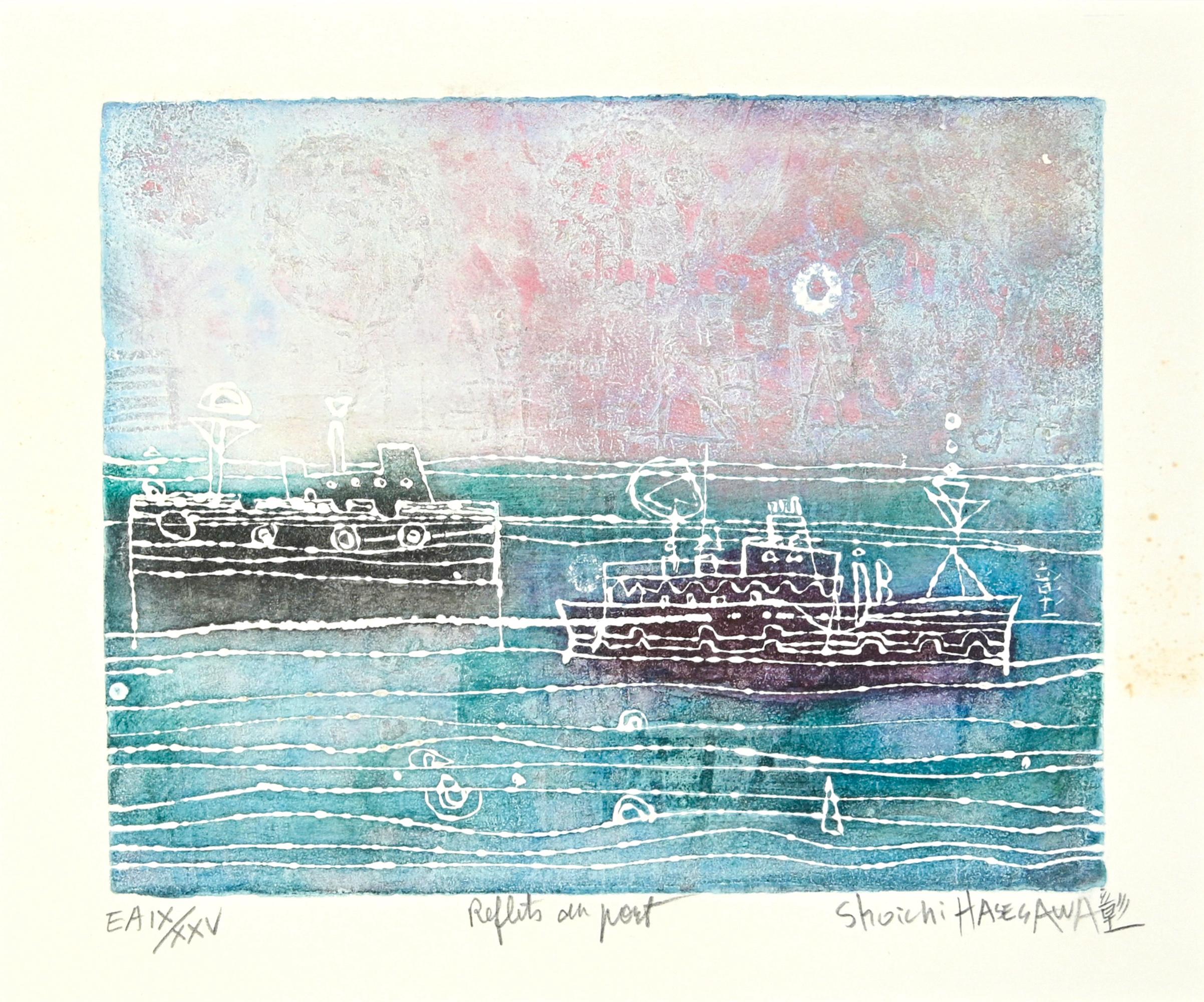 Shoici Hasegawa Abstract Print - Reflets au Port - Etching by Shoichi Hasegawa - 1970s