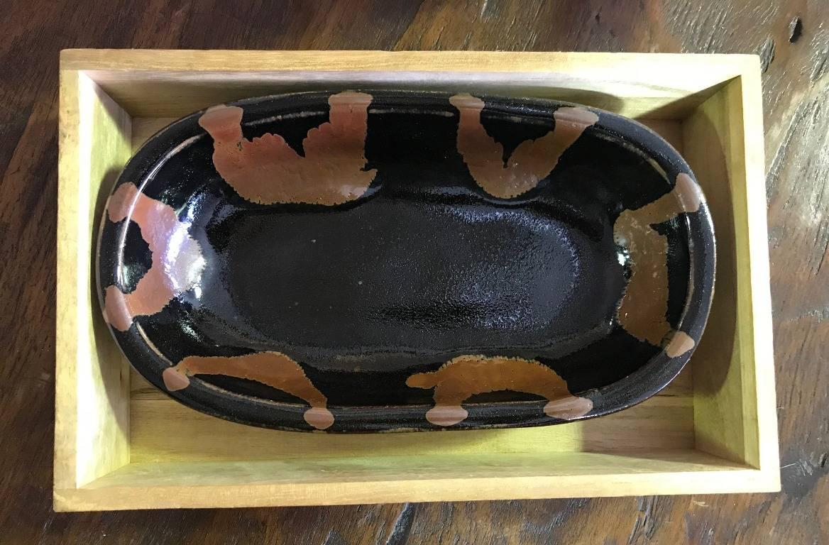 Japanese Shoji Hamada Glazed Dish with Original Signed Box