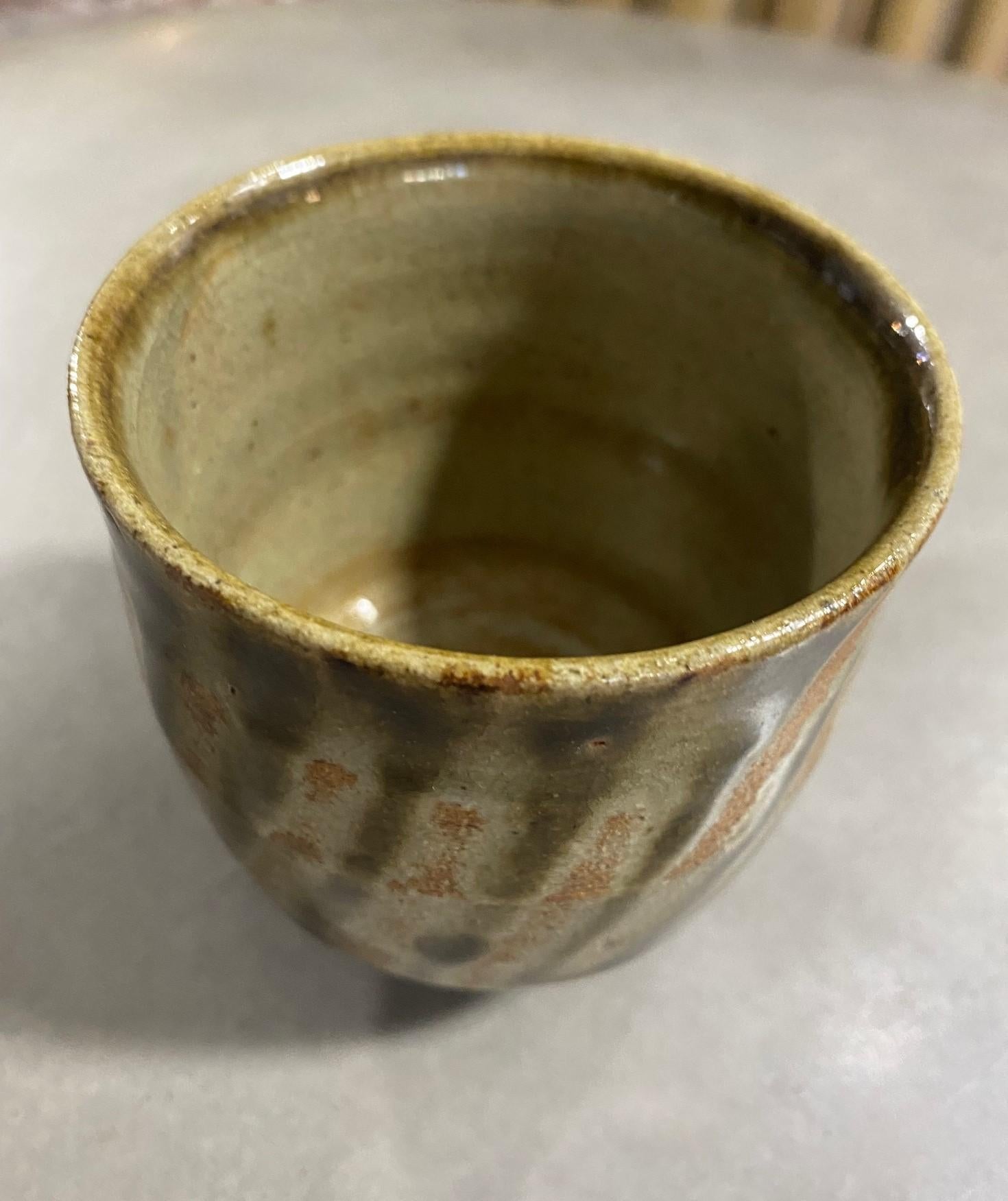 Stoneware Shoji Hamada Glazed Finger Wipe Yunomi Tea Cup with Original Signed Sealed Box