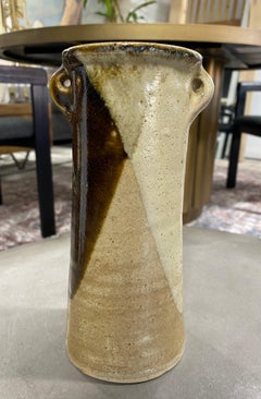 Shoji Hamada Japanese Earth-Toned Pottery Vase with Original Signed Sealed Box