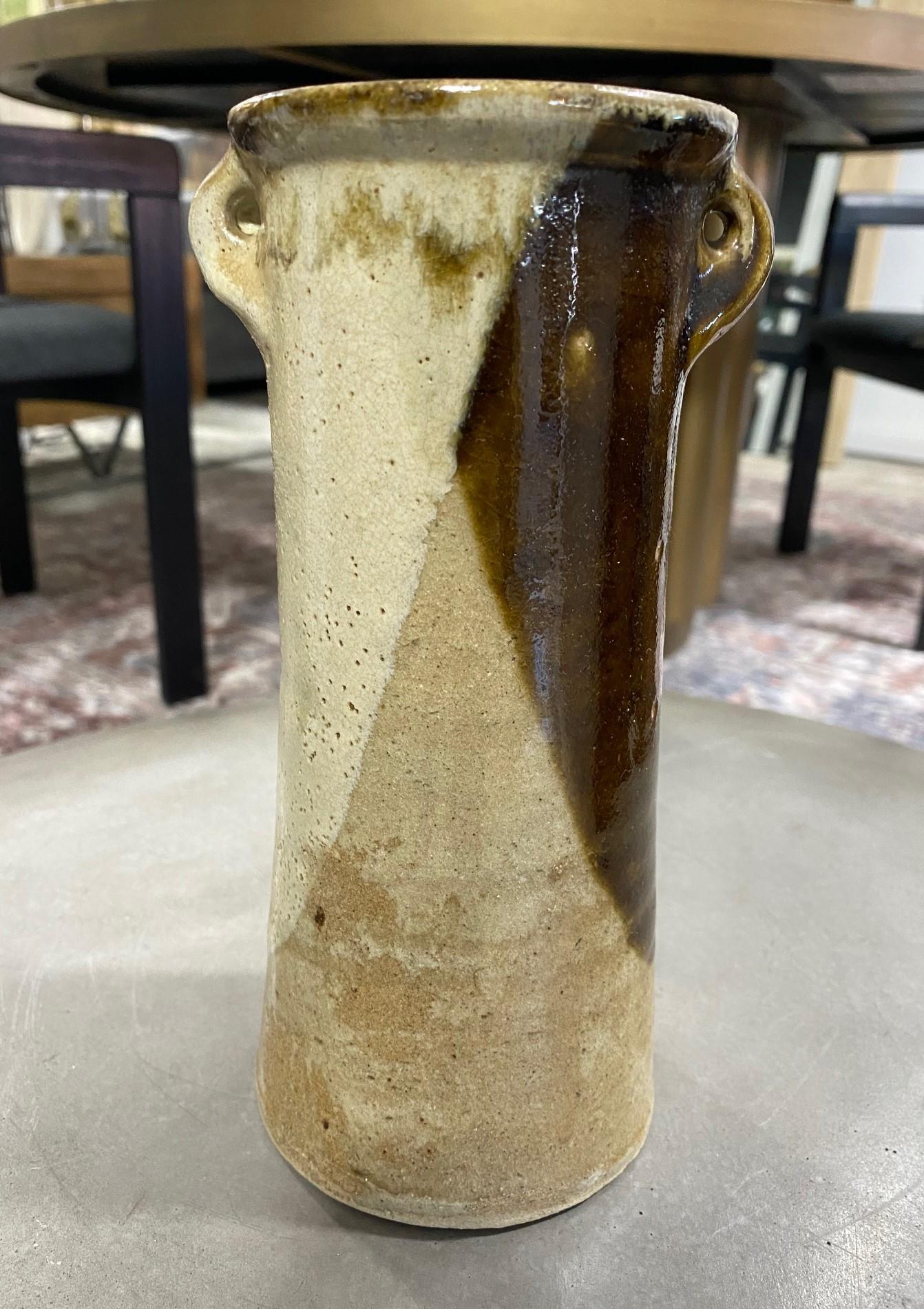 20th Century Shoji Hamada Japanese Earth-Toned Glazed Vase with Original Signed Sealed Box For Sale