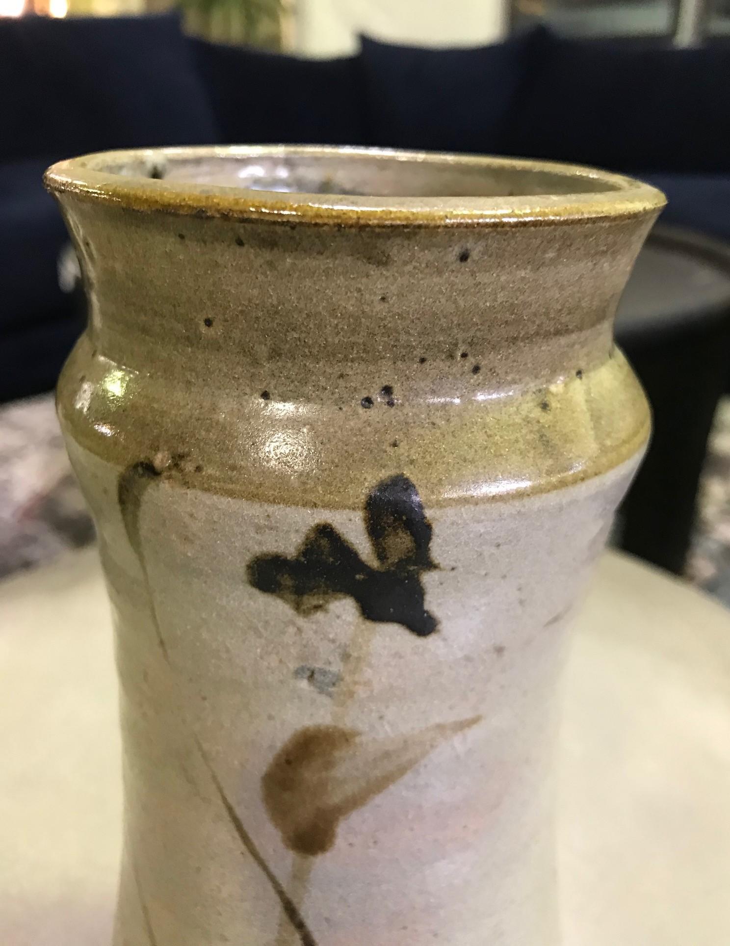 Shoji Hamada Japanese Glazed Bamboo Tetsue Vase with Original Signed Sealed Box In Good Condition In Studio City, CA