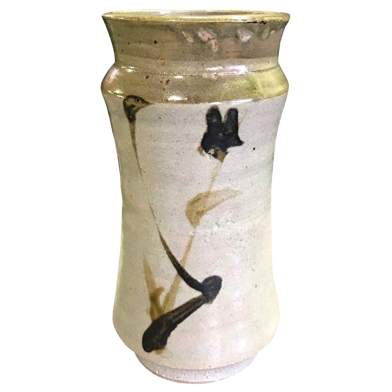 Shoji Hamada Japanese Glazed Bamboo Tetsue Vase with Original Signed Sealed Box