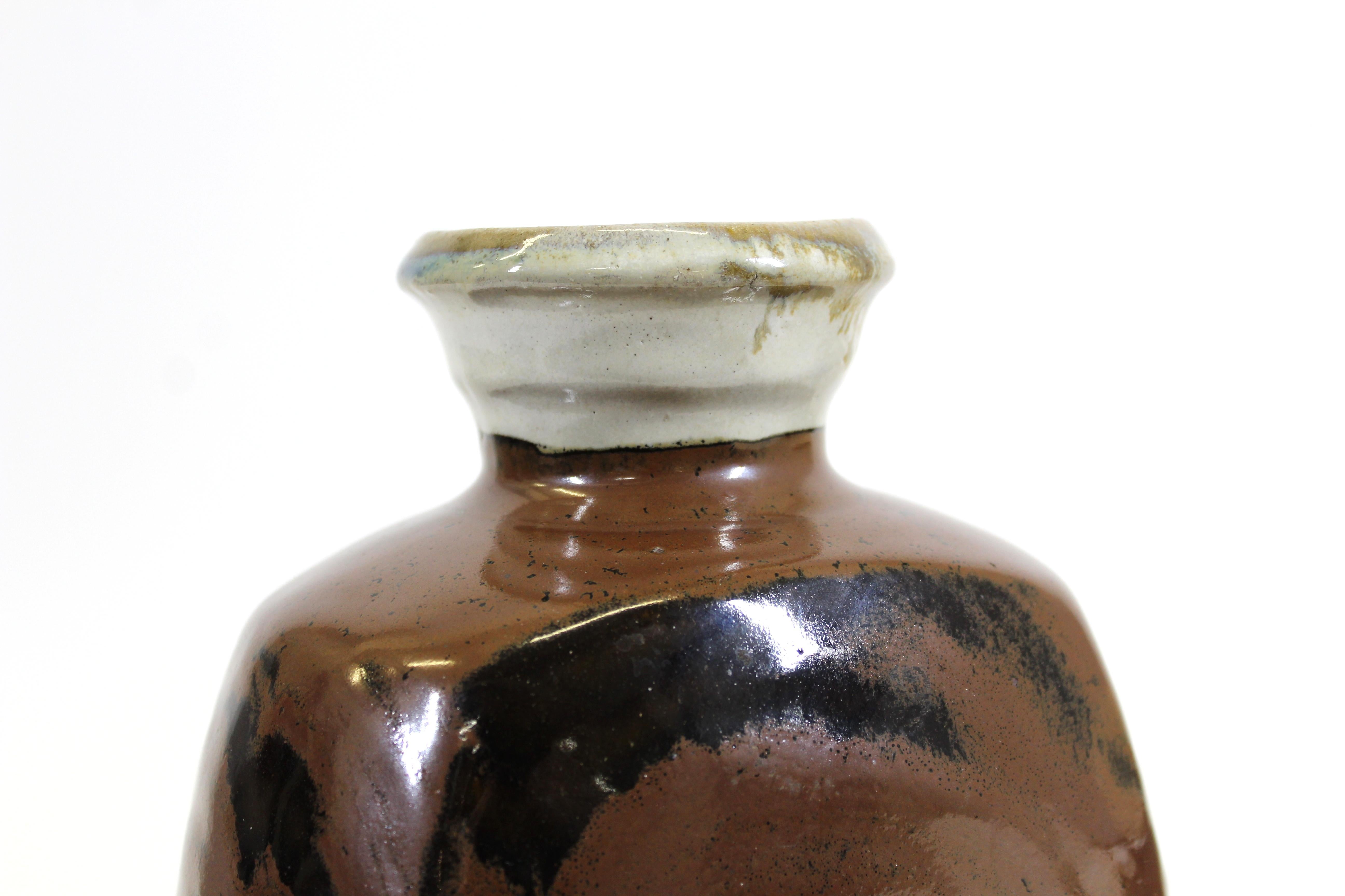 Shoji Hamada Style Japanese Mingei Kakiyu Glazed Vase 3