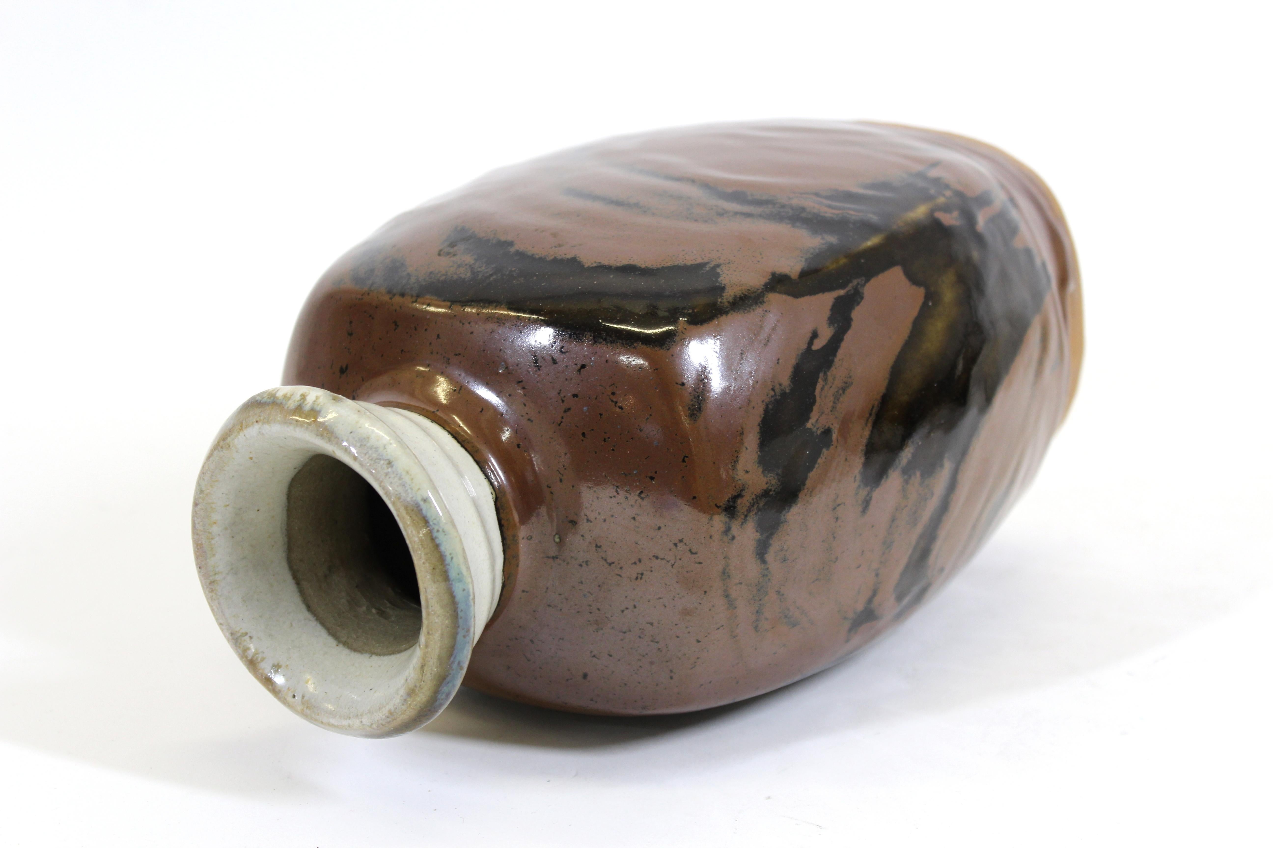 Pottery Shoji Hamada Style Japanese Mingei Kakiyu Glazed Vase