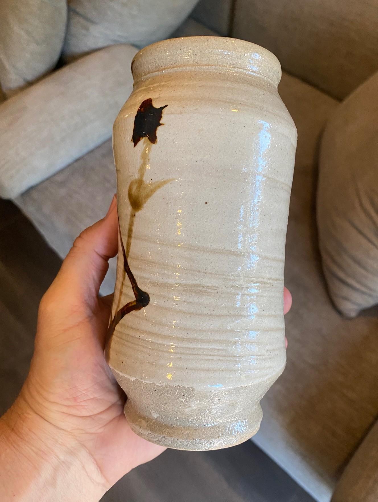 Shoji Hamada Japanese Pottery Mingei Bamboo Tetsue Hakeme Vase with Signed Box im Angebot 4