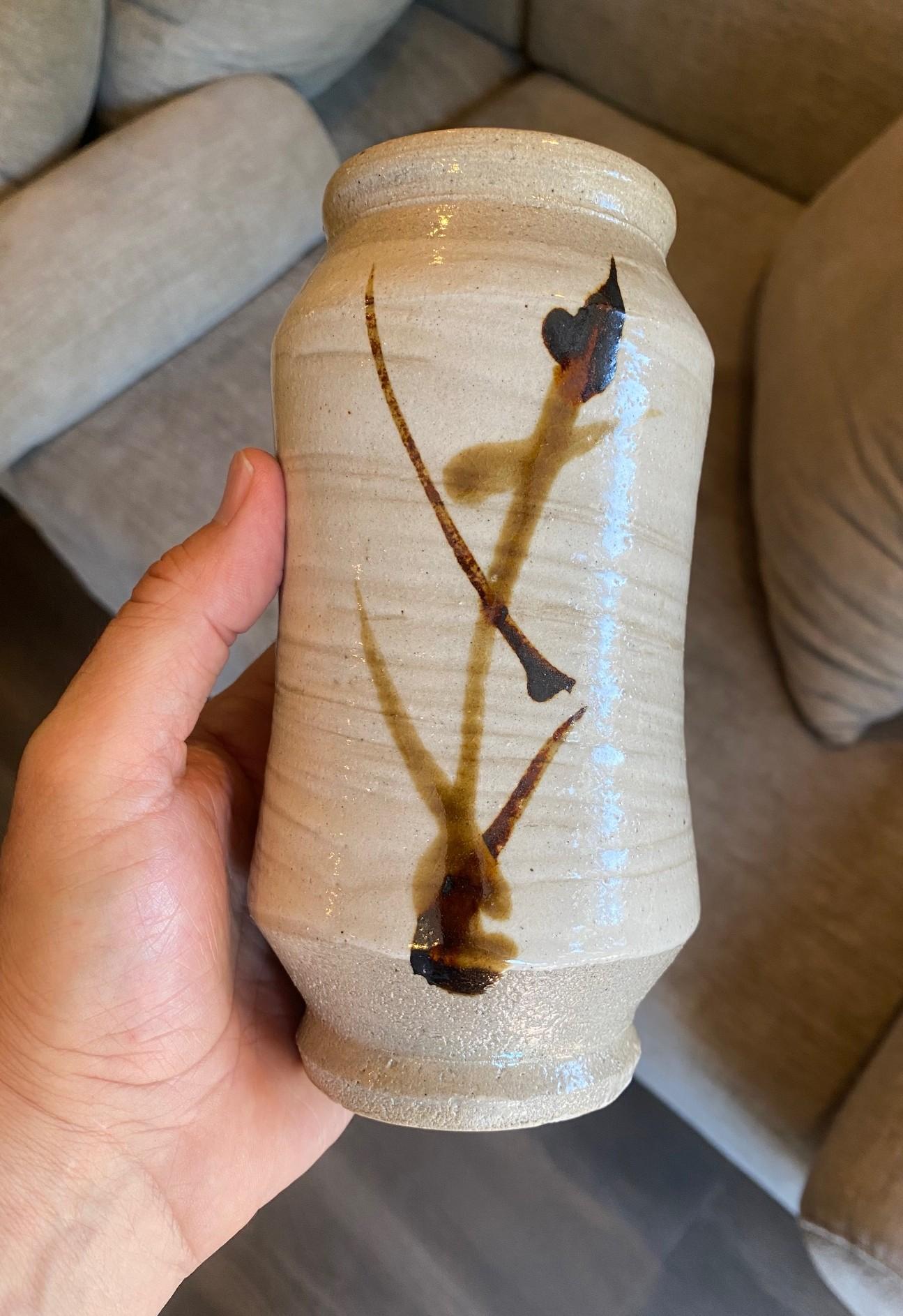 Shoji Hamada Japanese Pottery Mingei Bamboo Tetsue Hakeme Vase with Signed Box im Angebot 6