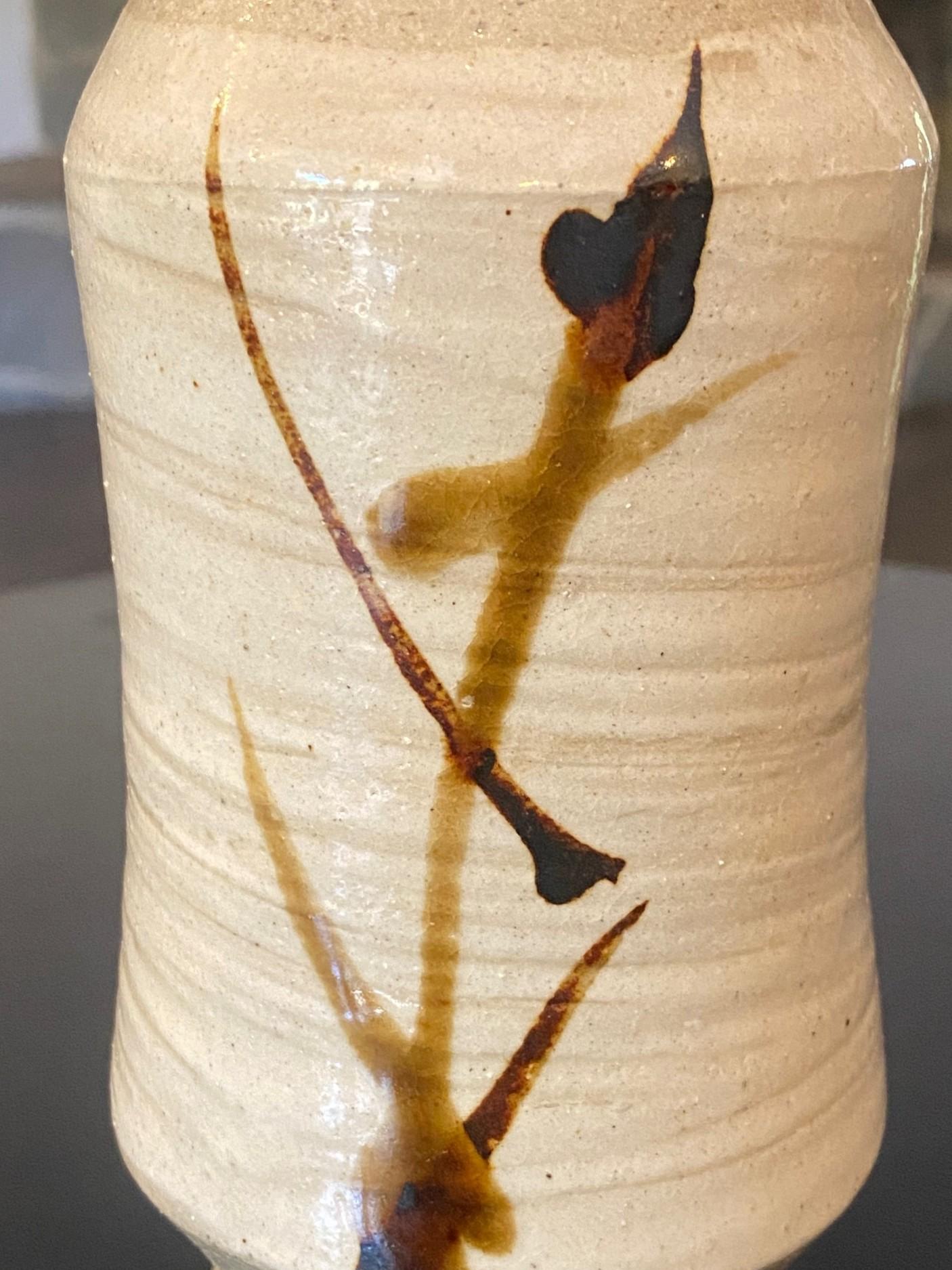 Shoji Hamada Japanese Pottery Mingei Bamboo Tetsue Hakeme Vase with Signed Box (Showa) im Angebot