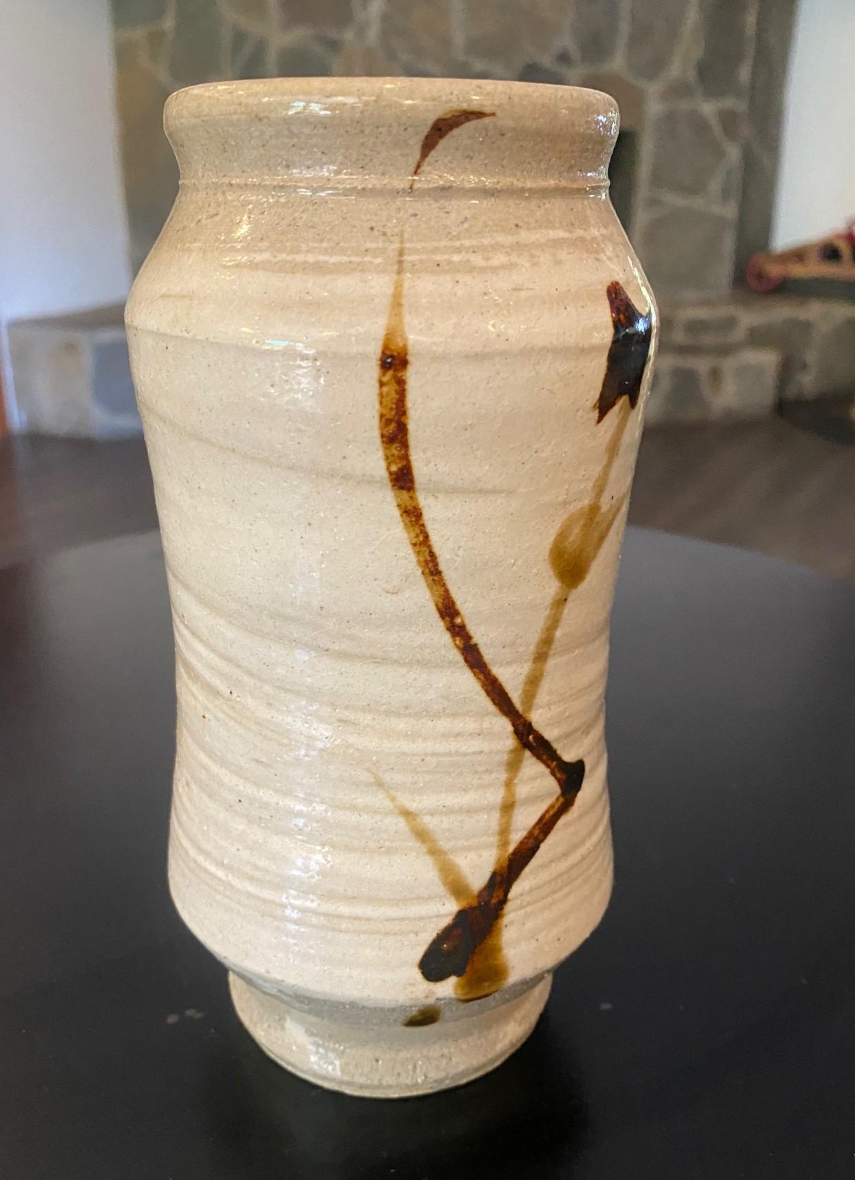 Shoji Hamada Japanese Pottery Mingei Bamboo Tetsue Hakeme Vase with Signed Box (20. Jahrhundert) im Angebot