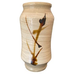 Shoji Hamada Japanese Pottery Mingei Bamboo Tetsue Hakeme Vase with Signed Box