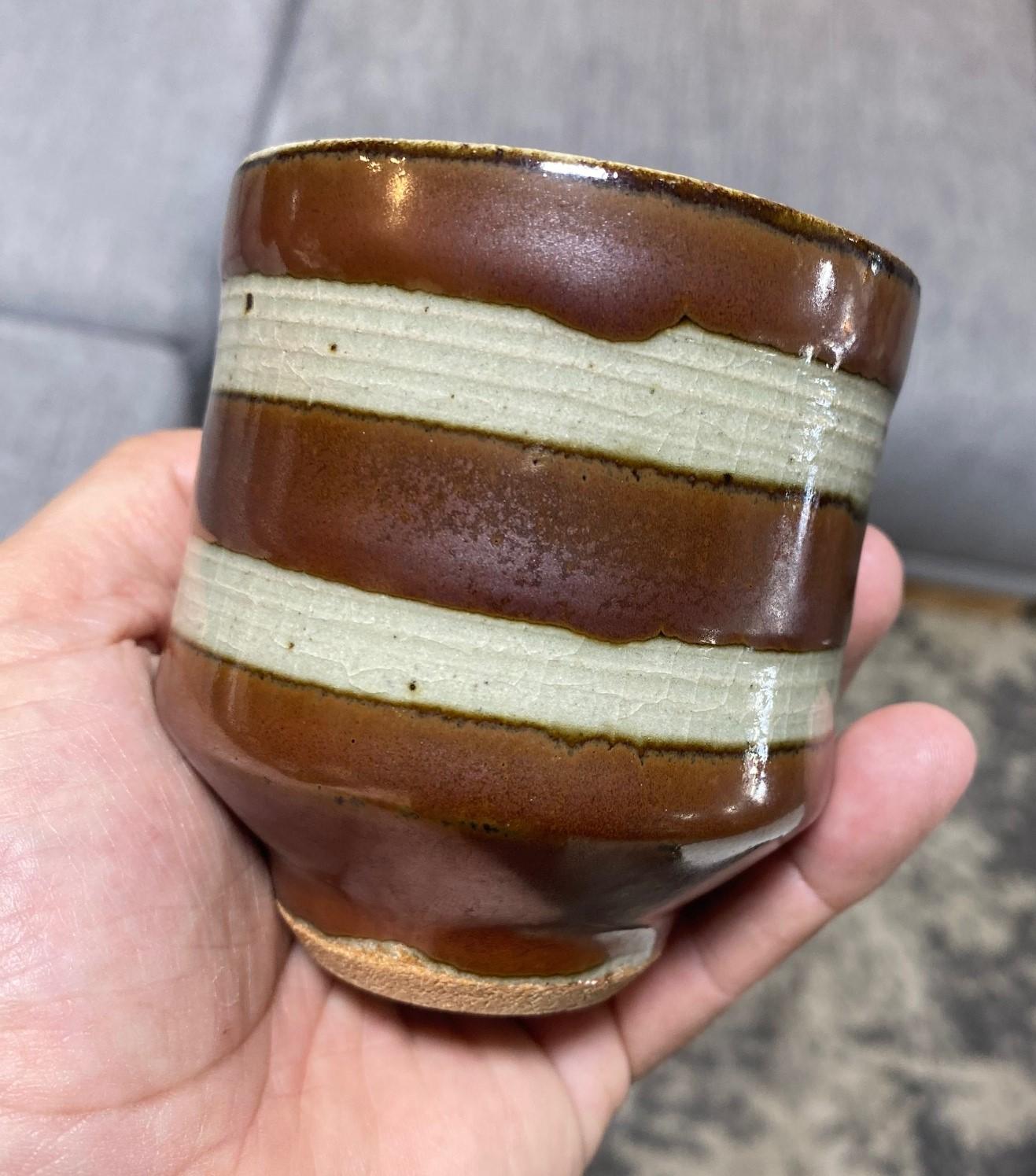Shoji Hamada Mingei Kakiyu Kaki Glaze Japanese Pottery Yunomi Teacup Signed Box For Sale 10