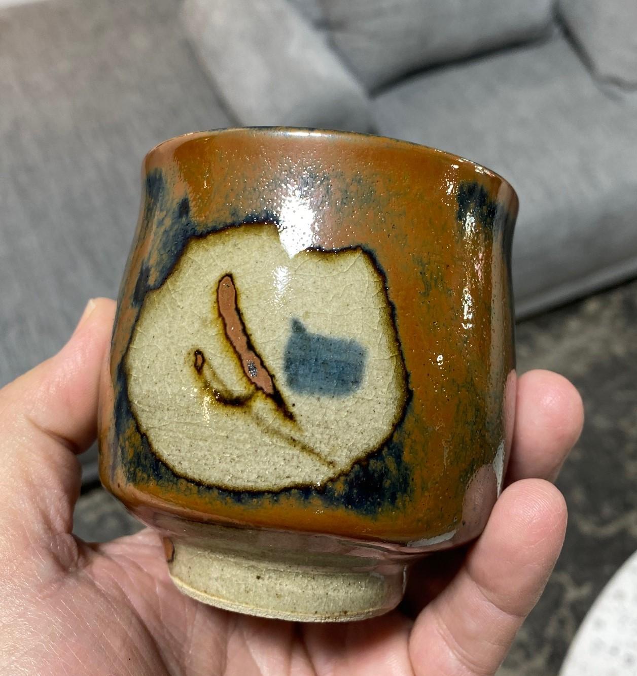 Shoji Hamada Mingei Kakiyu Kaki-Glasur Japanische Studio Pottery Yunomi Teetasse im Angebot 9