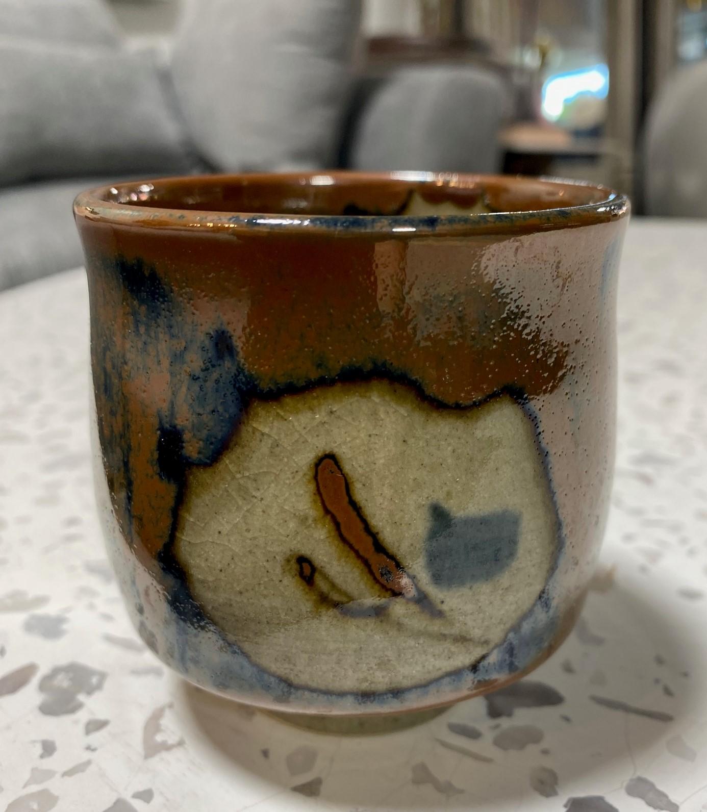 Showa Shoji Hamada Mingei Kakiyu Kaki Glaze Japanese Studio Pottery Yunomi Teacup For Sale