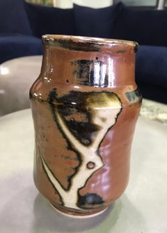 Shoji Hamada Mingei Kakiyu Kaki Glaze Vase with Original Signed Sealed Box