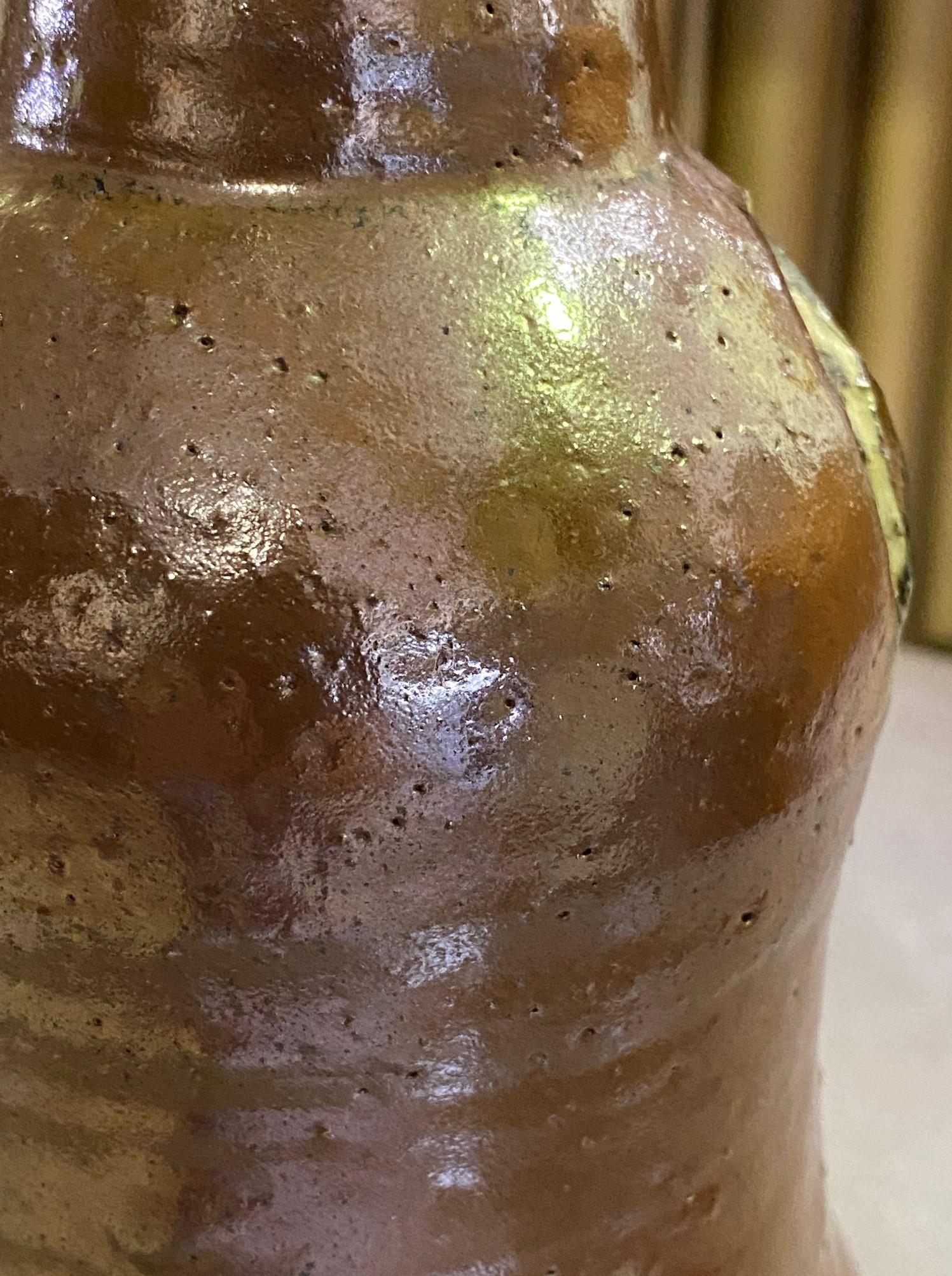 Glazed Shoji Hamada Mingei Kakiyu Kaki Japanese Pottery Vase with Signed & Sealed Box For Sale