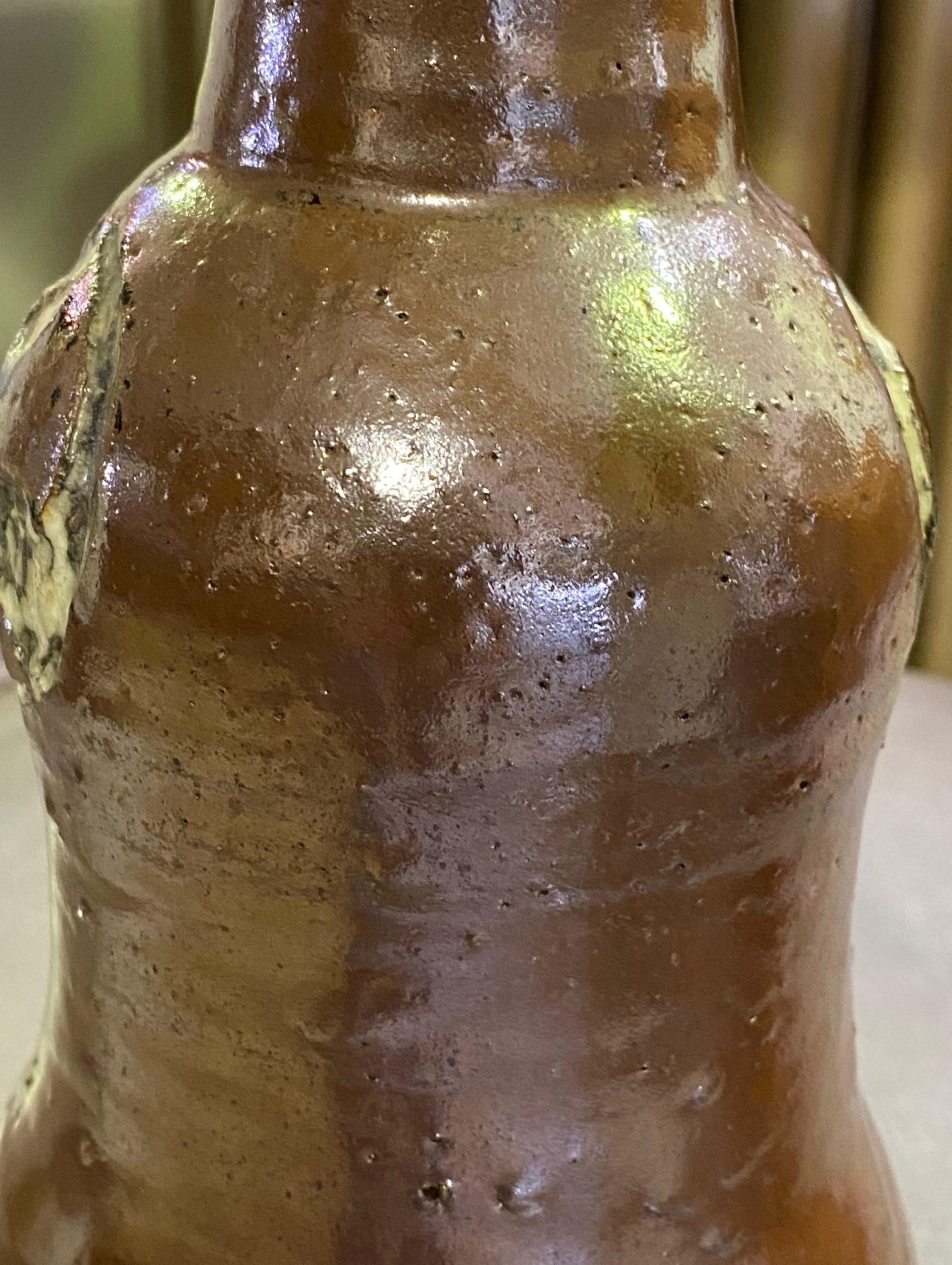 Shoji Hamada Mingei Kakiyu Kaki Japanese Pottery Vase with Signed & Sealed Box In Good Condition For Sale In Studio City, CA