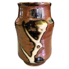 Vase Shoji Hamada Mingei Kakiyu Kaki Glaze avec boîte originale signée et scellée