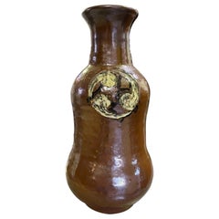 Shoji Hamada Mingei Kakiyu Kaki Japanese Pottery Vase with Signed & Sealed Box