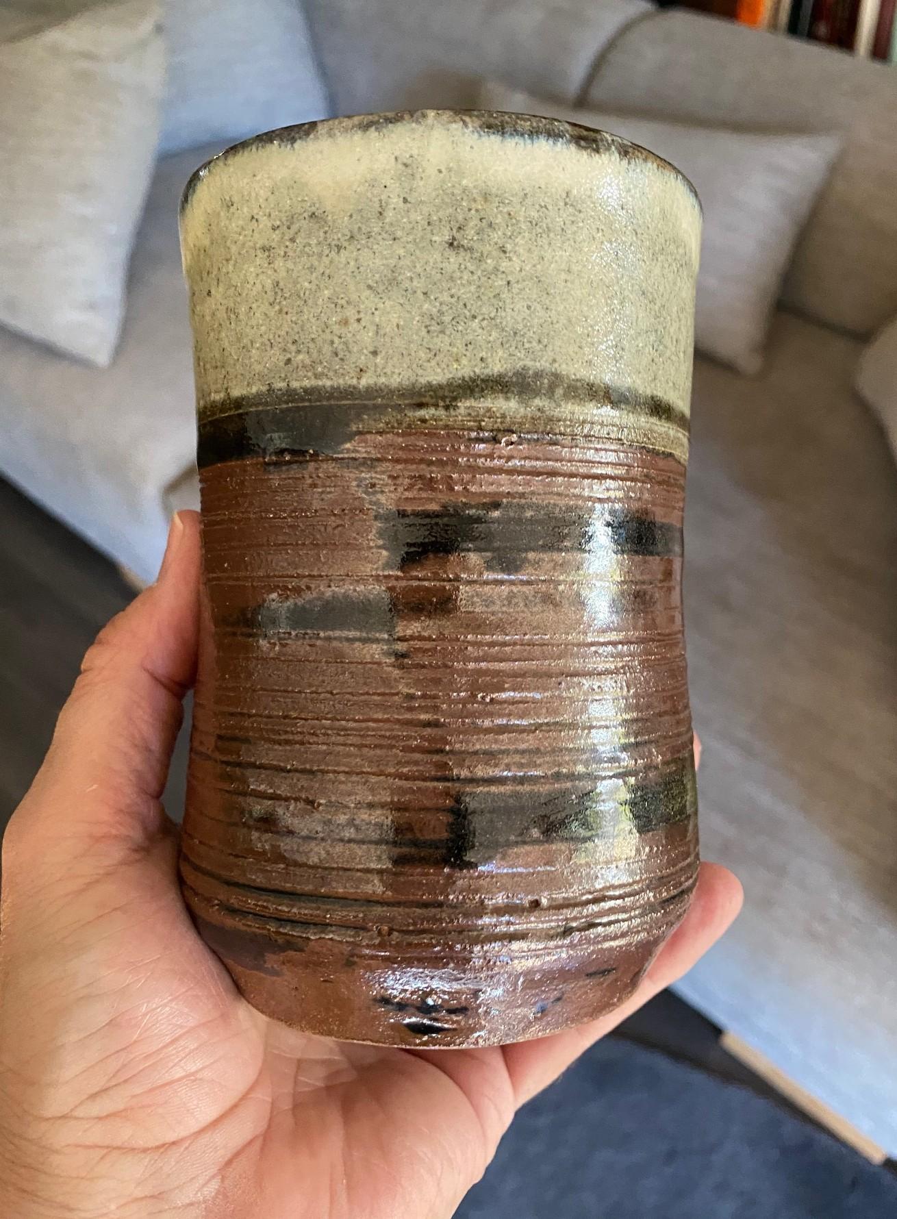 Shoji Hamada Mingei Kakiyu Kaki Nuka Glaze Flower Vase With Original Signed Box For Sale 2