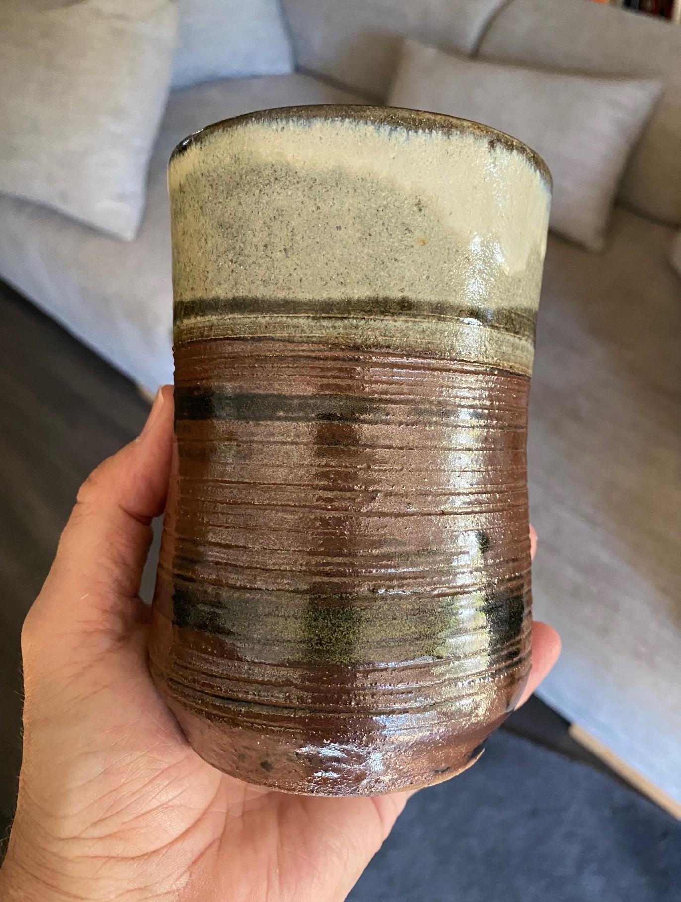 Shoji Hamada Mingei Kakiyu Kaki Nuka Glaze Flower Vase With Original Signed Box For Sale 3
