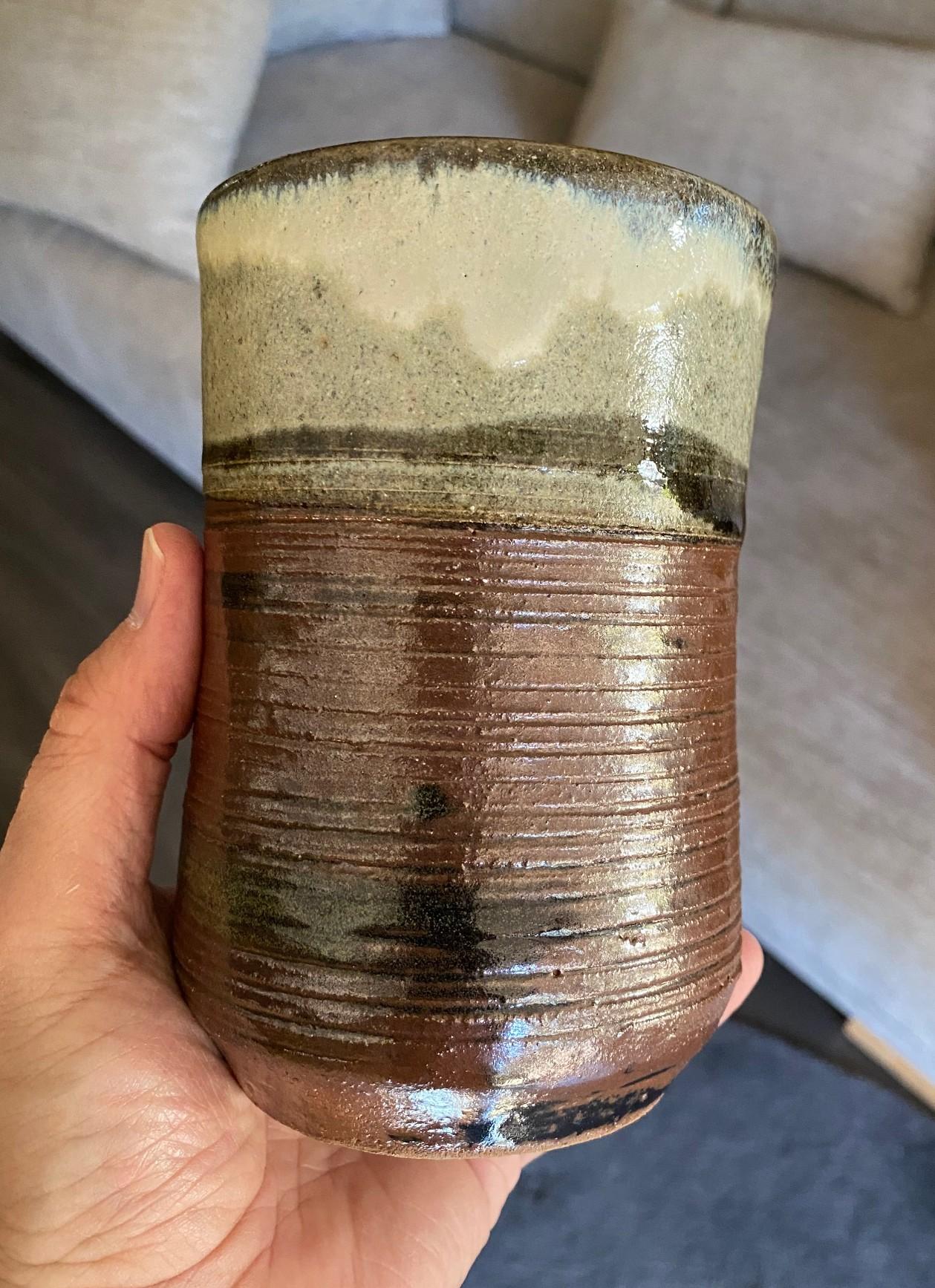Shoji Hamada Mingei Kakiyu Kaki Nuka Glaze Flower Vase With Original Signed Box For Sale 4